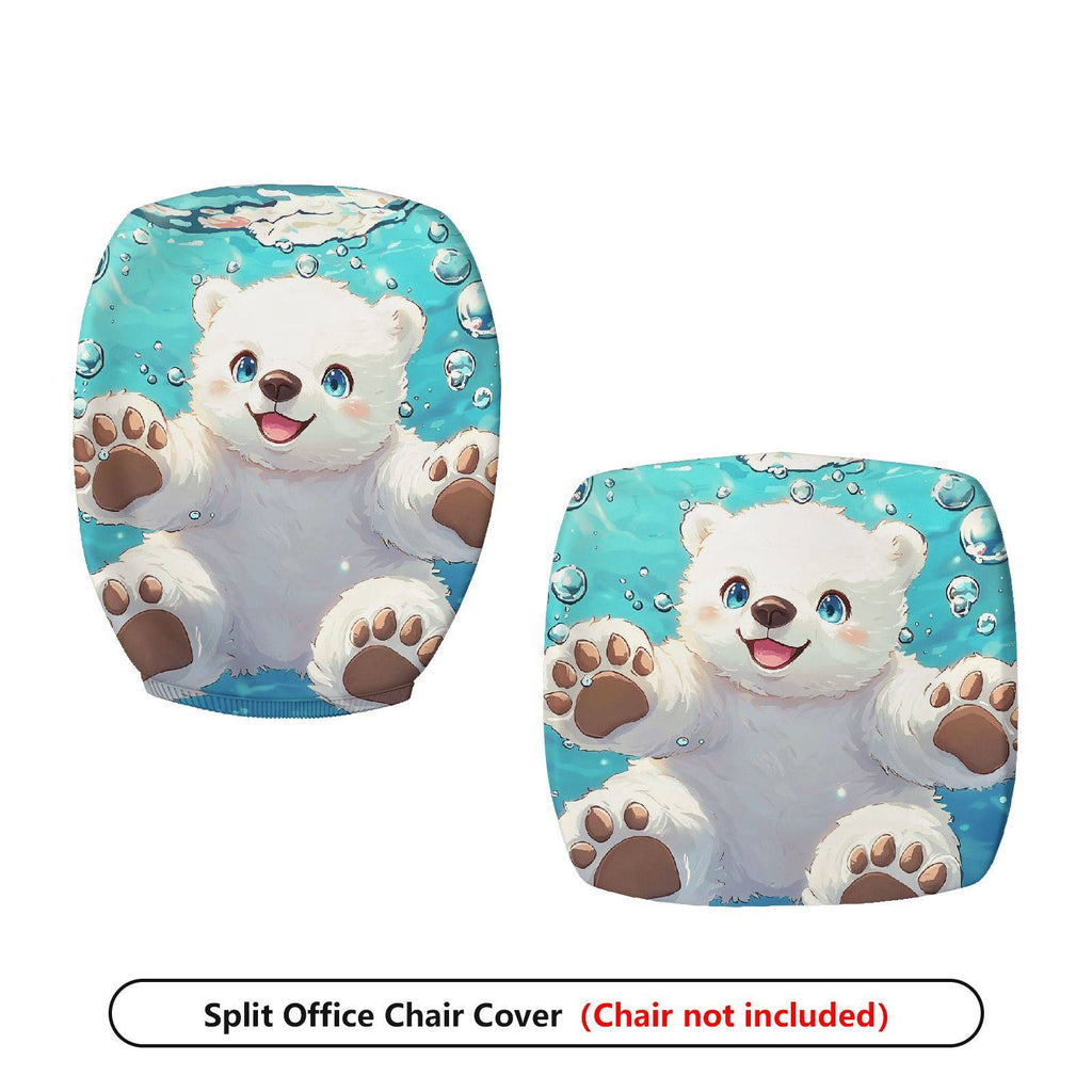 2-Piece Cute Polar Bear Blue Bubbles Animal Print  Computer Chair Cover Set, Seat and Backrest