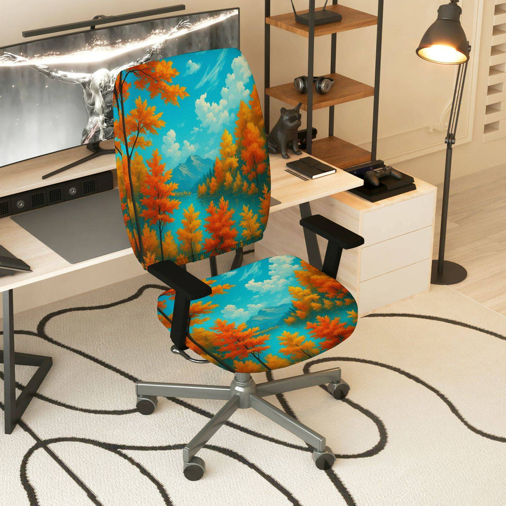 2-Piece Autumn Mountain Forest Scenic Nature  Computer Chair Cover Set, Seat and Backrest