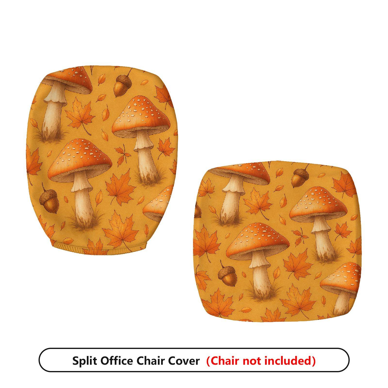 2-Piece Autumn Mushroom Acorn Maple Leaves Nature  Computer Chair Cover Set, Seat and Backrest