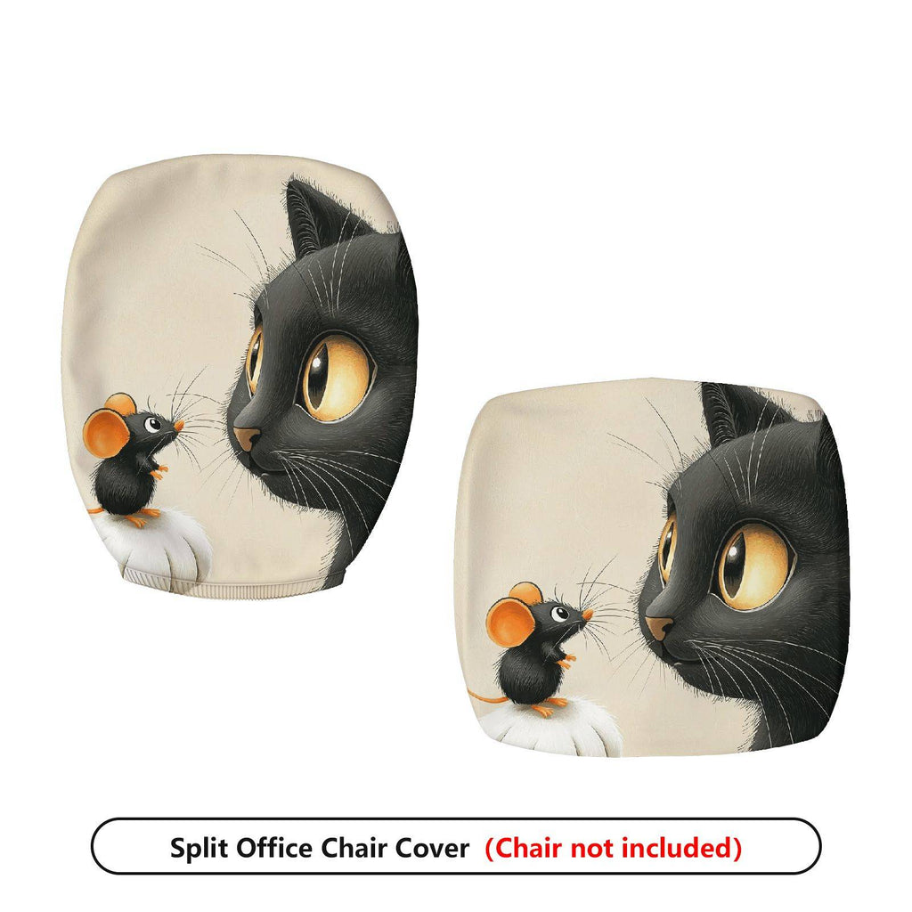 2-Piece Cat Mouse Fun Cute Animal  Computer Chair Cover Set, Seat and Backrest