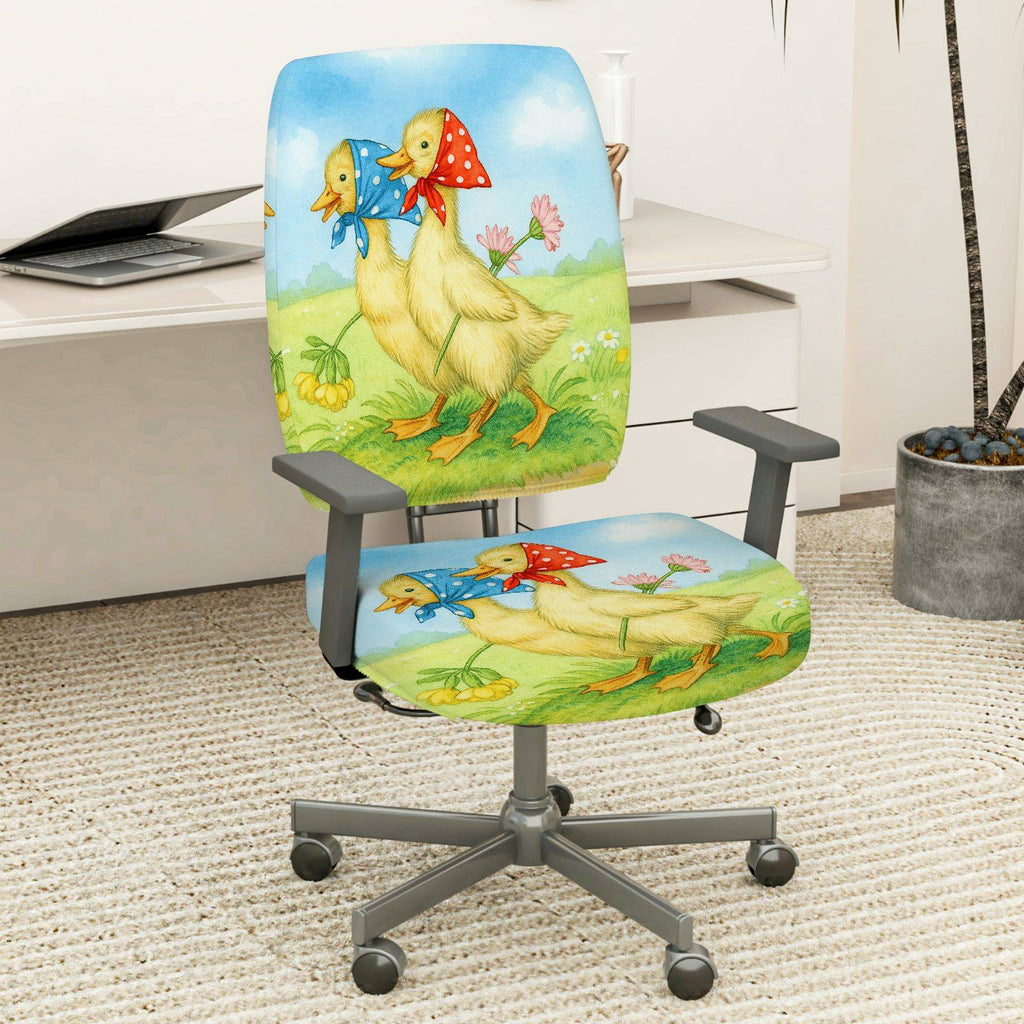 2-Piece Animal Spring Floral Cute Decorative  Computer Chair Cover Set, Seat and Backrest