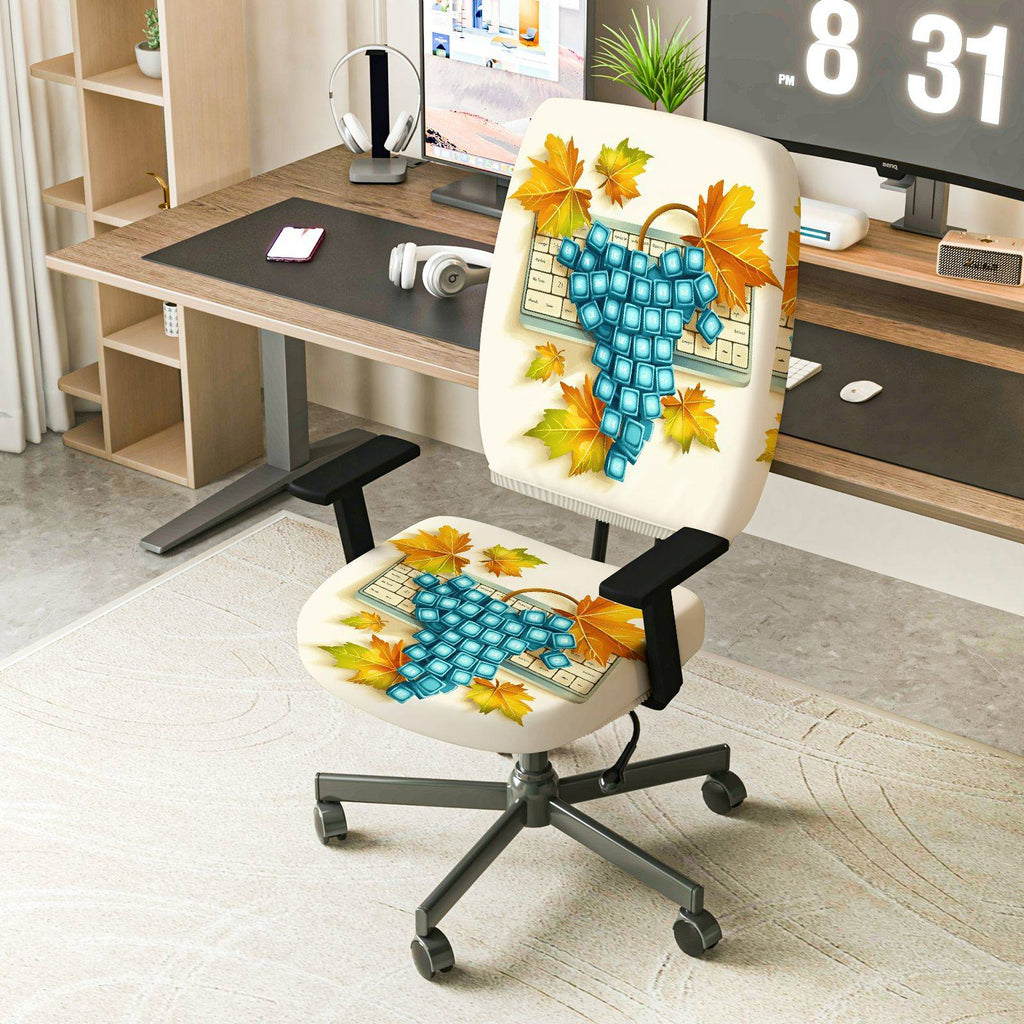 2-Piece Autumn Leaves Keyboard Pattern  Computer Chair Cover Set, Seat and Backrest