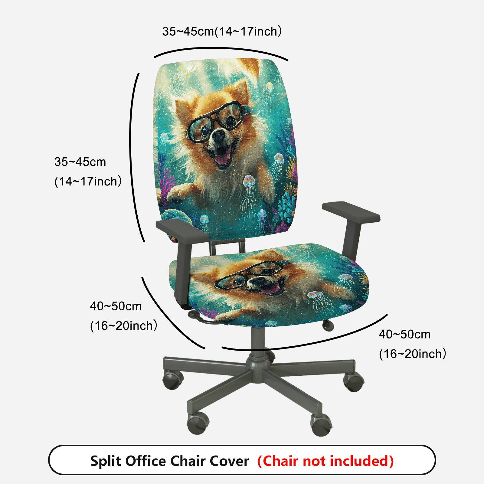 2-Piece Fun Ocean Animal Dog Glasses  Computer Chair Cover Set, Seat and Backrest