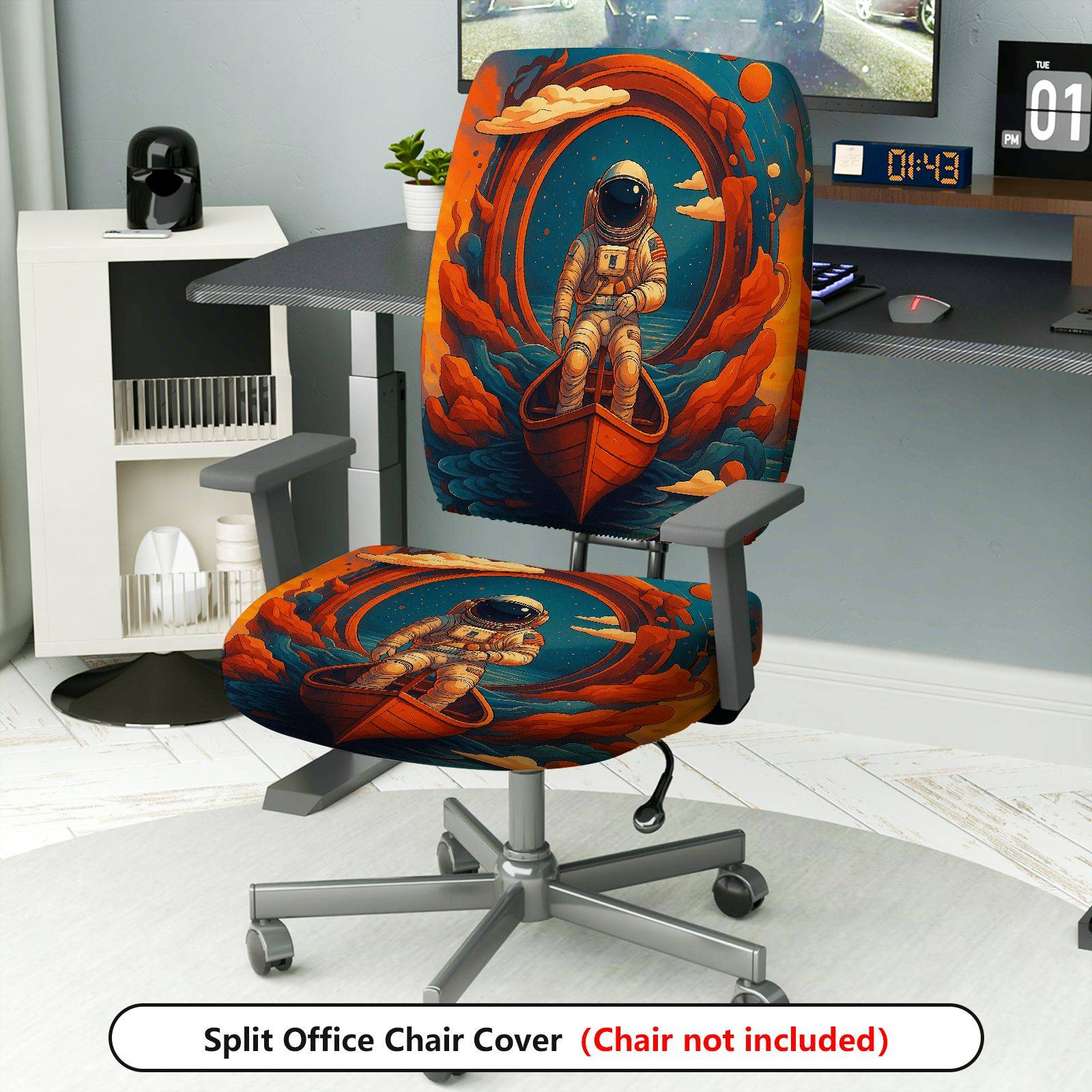 2-Piece Astronaut Space Adventure Ocean Boat Galaxy  Computer Chair Cover Set, Seat and Backrest
