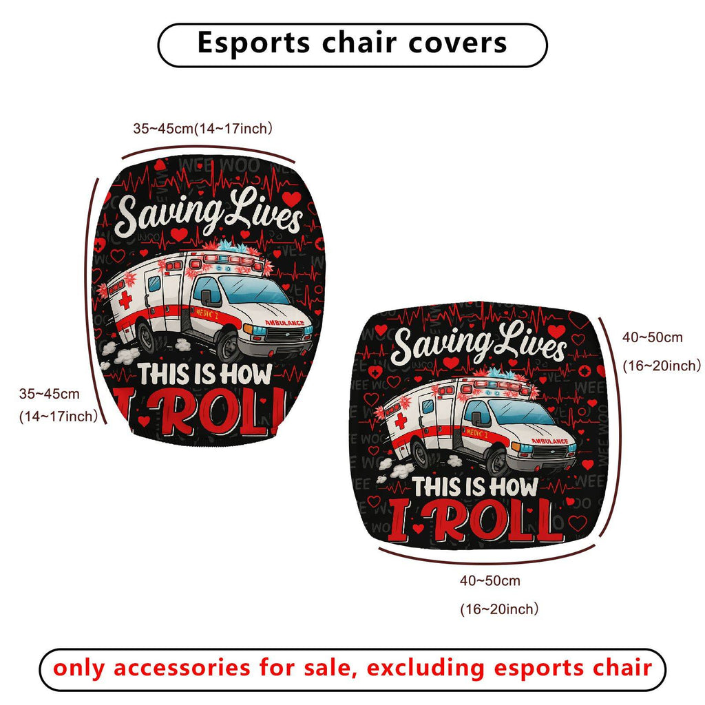 2-Piece Ambulance Heartbeat Saving Lives Medical Emergency  Computer Chair Cover Set, Seat and Backrest