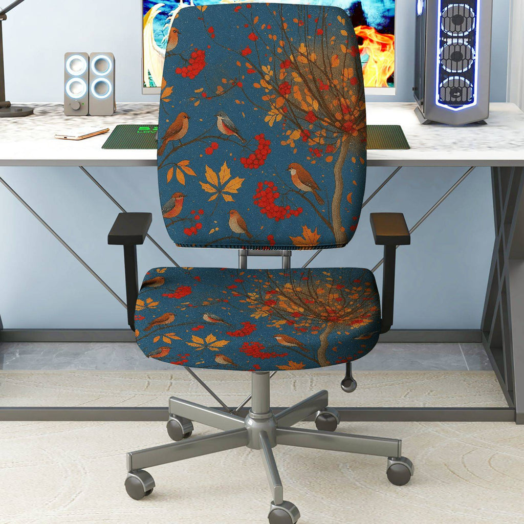 2-Piece Autumn Birds Leaves Tree Nature  Computer Chair Cover Set, Seat and Backrest