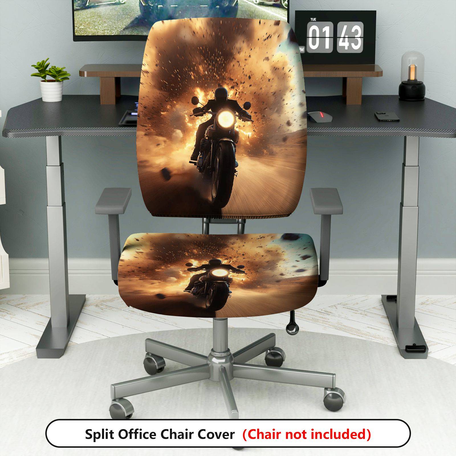2-Piece Action Explosion Motorcycle Fiery Dynamic  Computer Chair Cover Set, Seat and Backrest