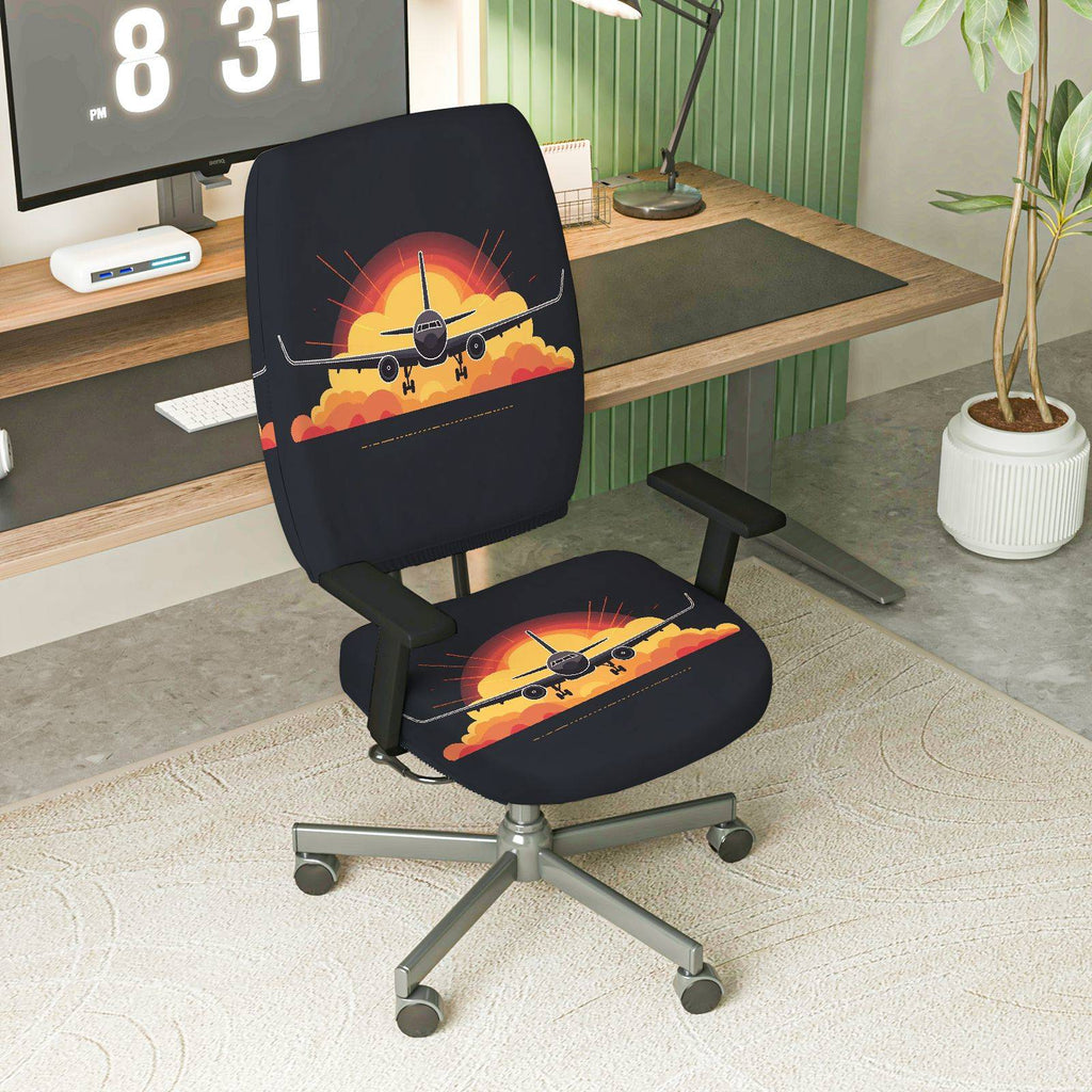 2-Piece Airplane Sunset Clouds Journey Adventure Travel  Computer Chair Cover Set, Seat and Backrest