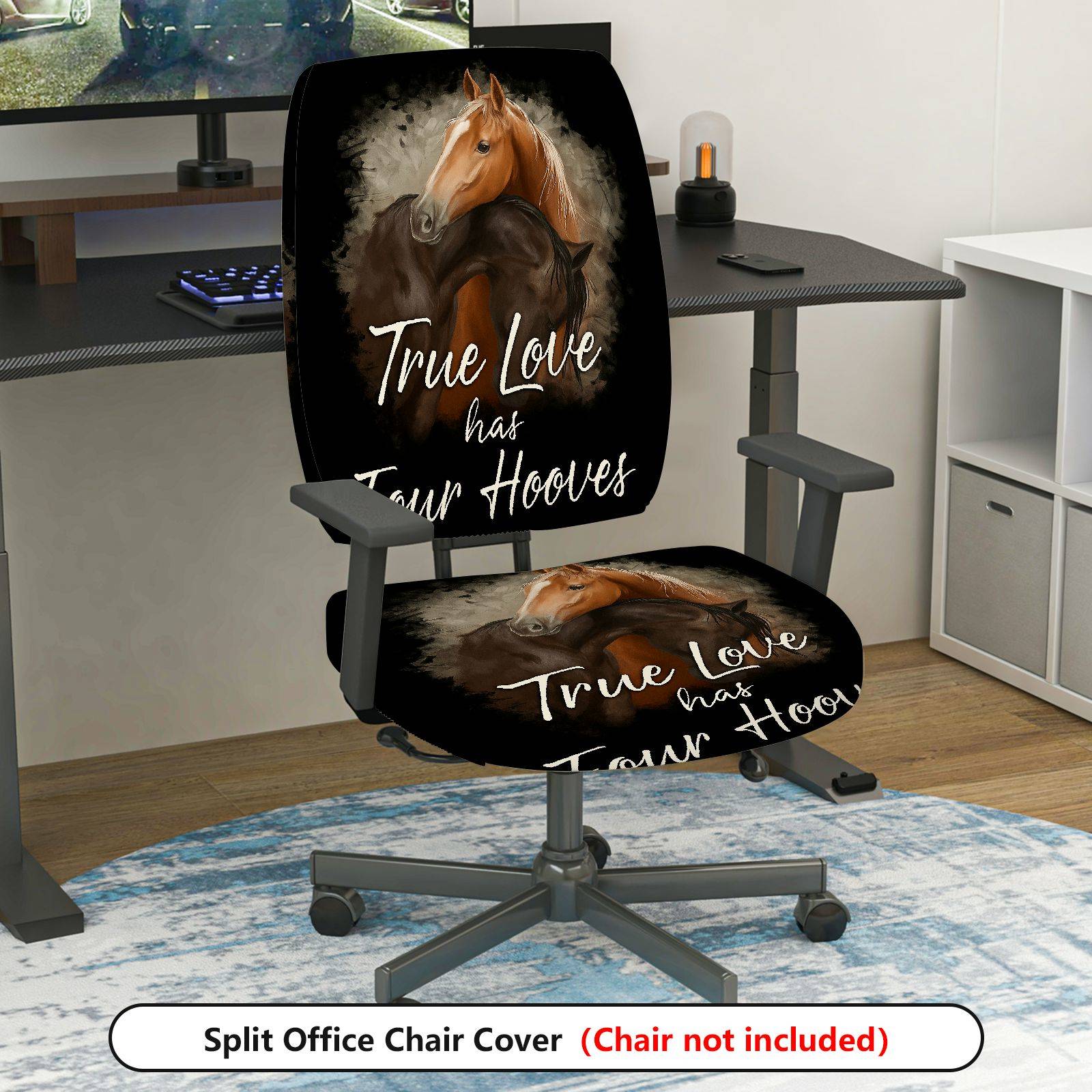 2-Piece Animal Horse Love Nature Decor  Computer Chair Cover Set, Seat and Backrest