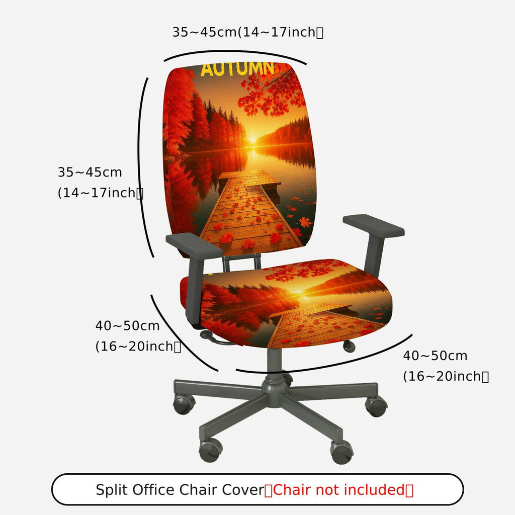 2-Piece Autumn Sunset Lake Nature Scenery  Computer Chair Cover Set, Seat and Backrest