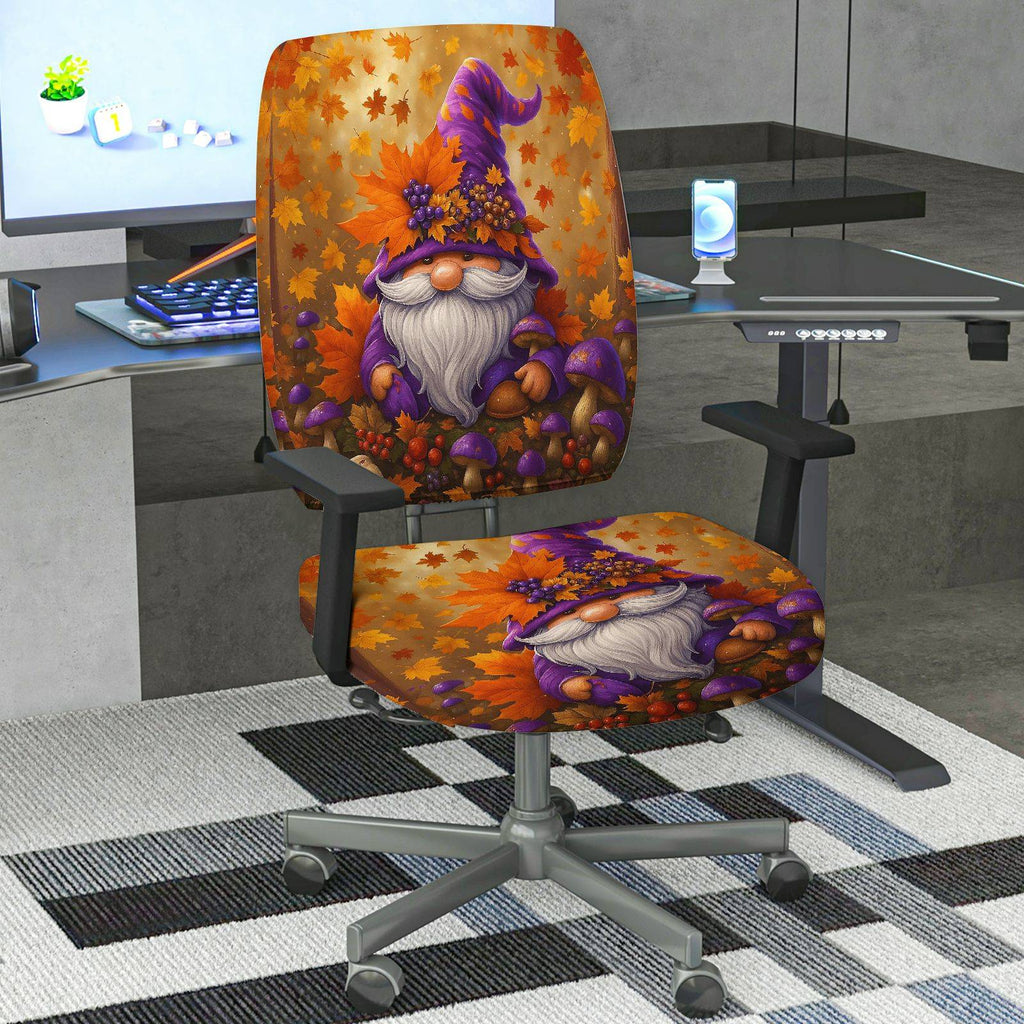 2-Piece Autumn Gnome Mushroom Leaves Halloween  Computer Chair Cover Set, Seat and Backrest