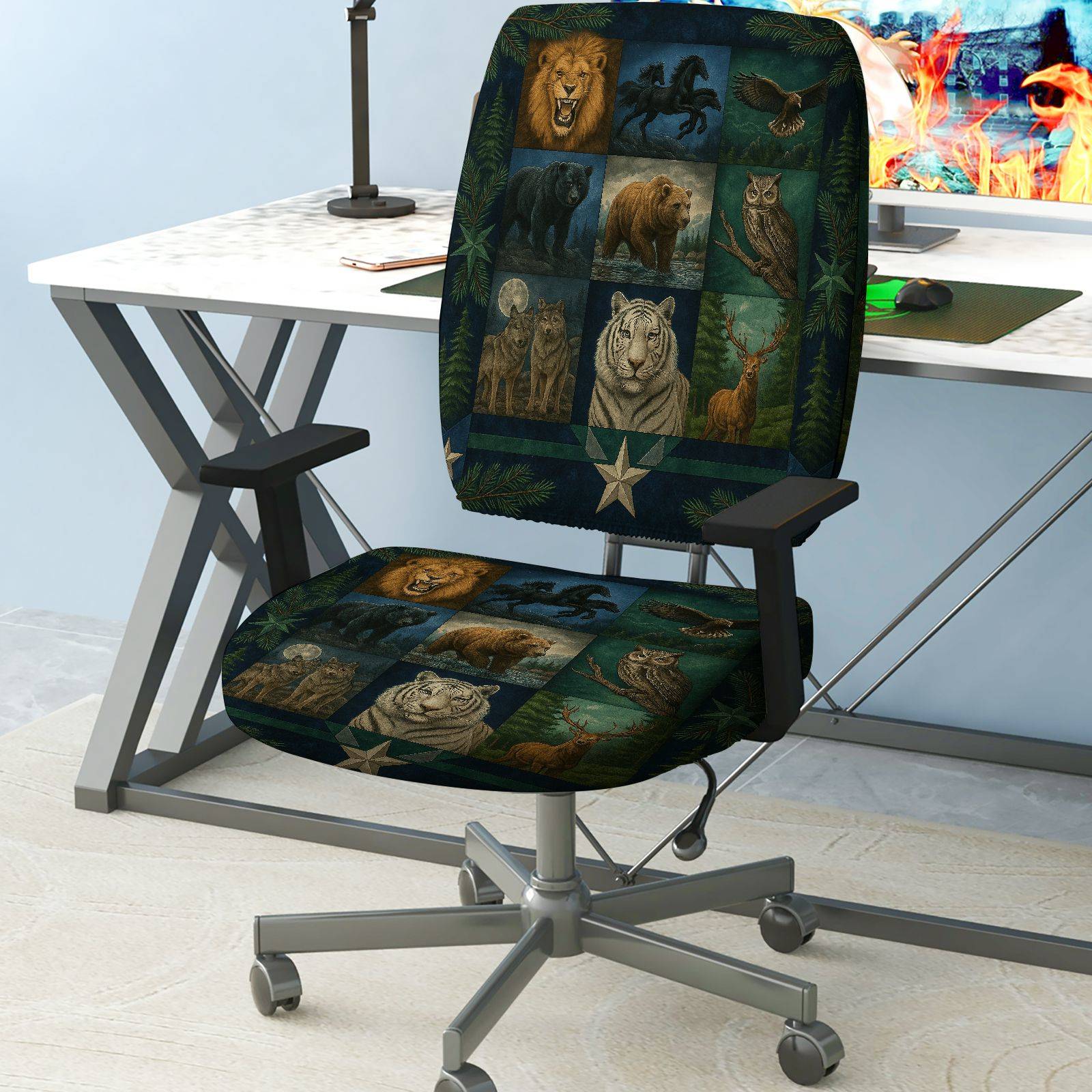 2-Piece Animal forest star nature wildlife  Computer Chair Cover Set, Seat and Backrest