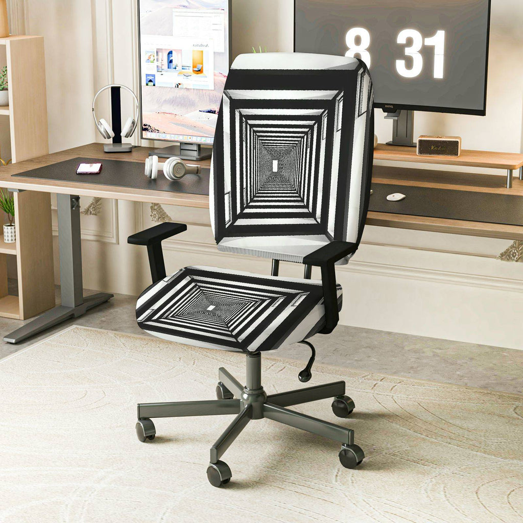2-Piece Optical Illusion Geometric Modern Art Creative Home Decor  Computer Chair Cover Set, Seat and Backrest