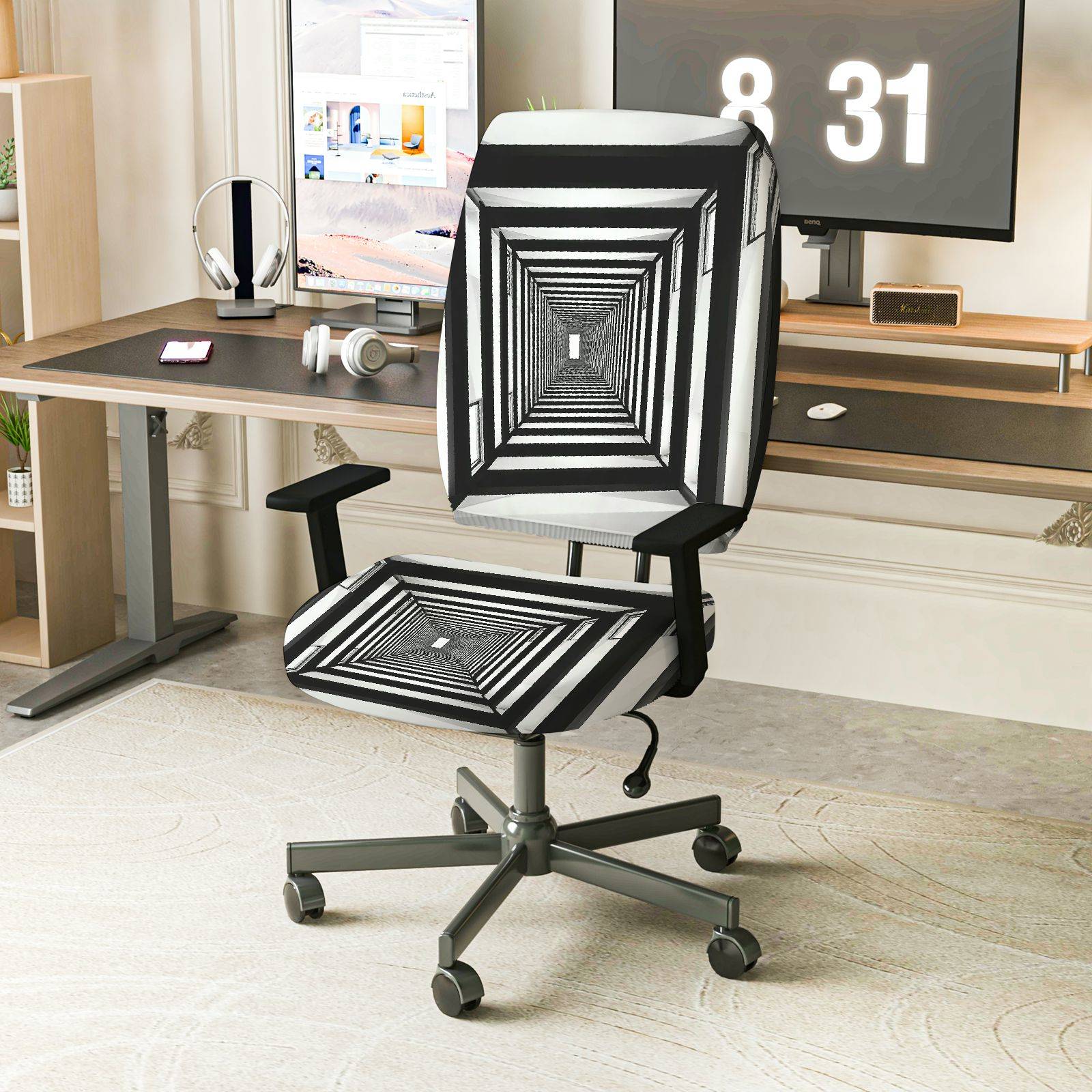 2-Piece Optical Illusion Geometric Modern Art Creative Home Decor  Computer Chair Cover Set, Seat and Backrest
