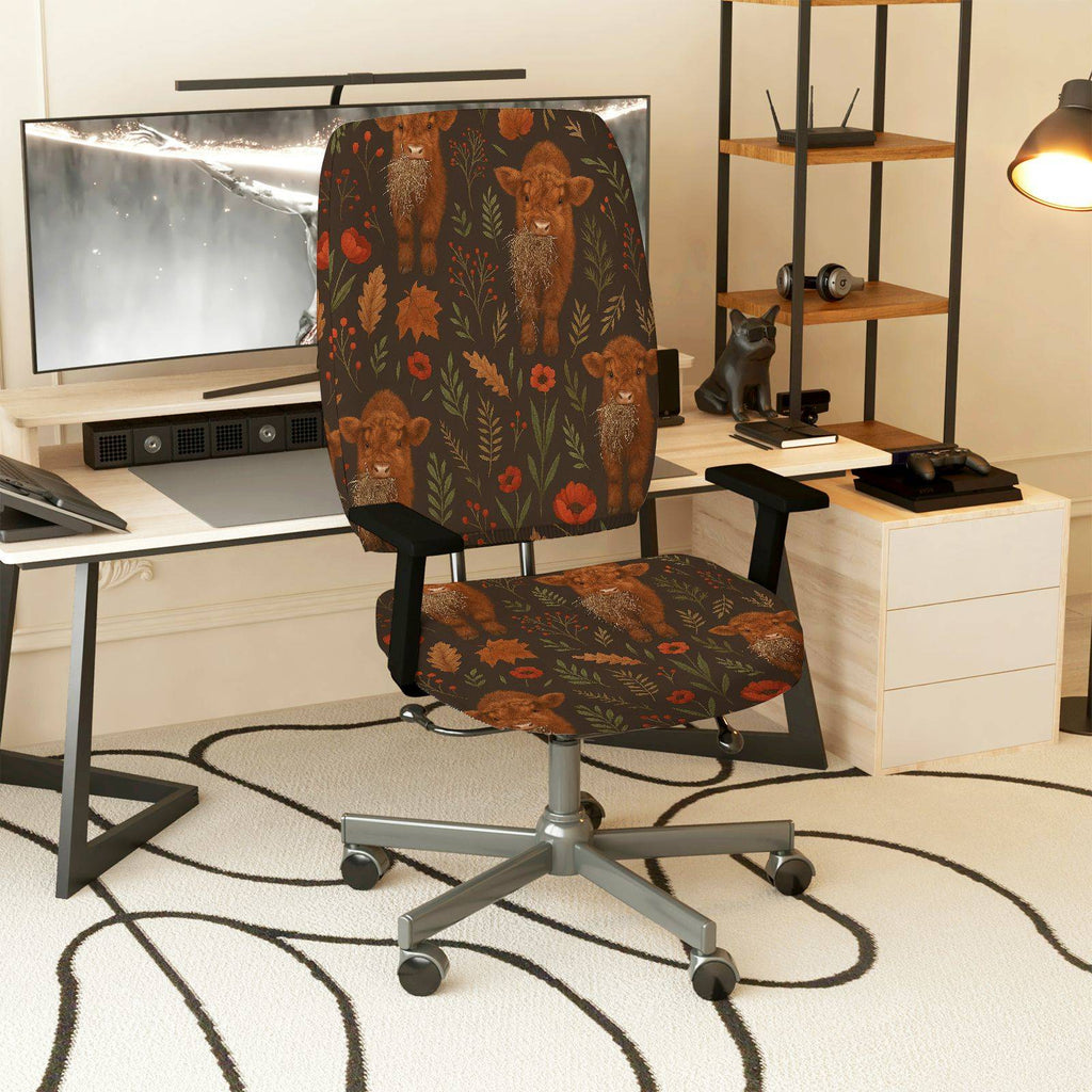 2-Piece Animal Floral Autumn Nature Art  Computer Chair Cover Set, Seat and Backrest