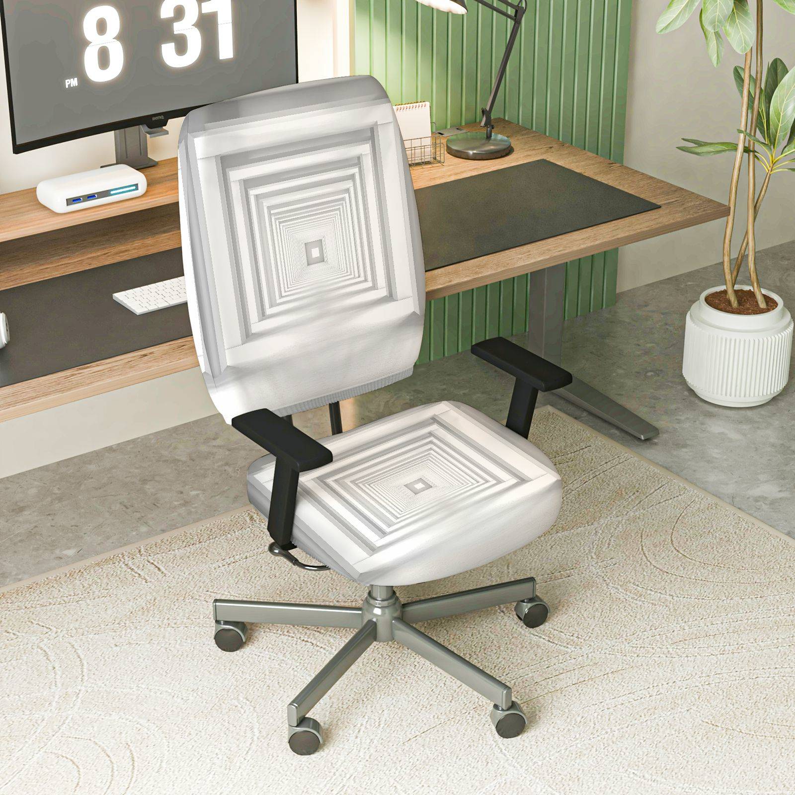 2-Piece Geometric Modern Stylish  Computer Chair Cover Set, Seat and Backrest
