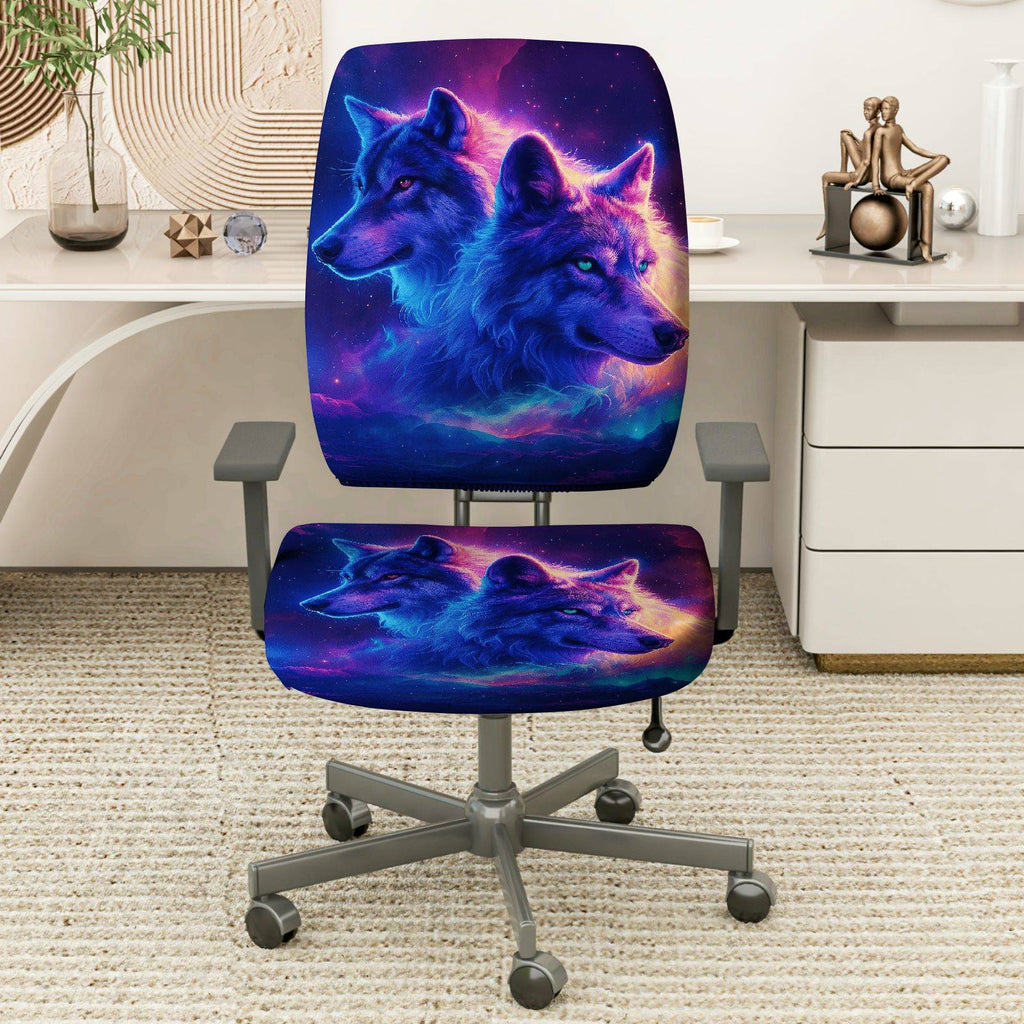 2-Piece Galaxy Wolf Art Starry Night Animal  Computer Chair Cover Set, Seat and Backrest