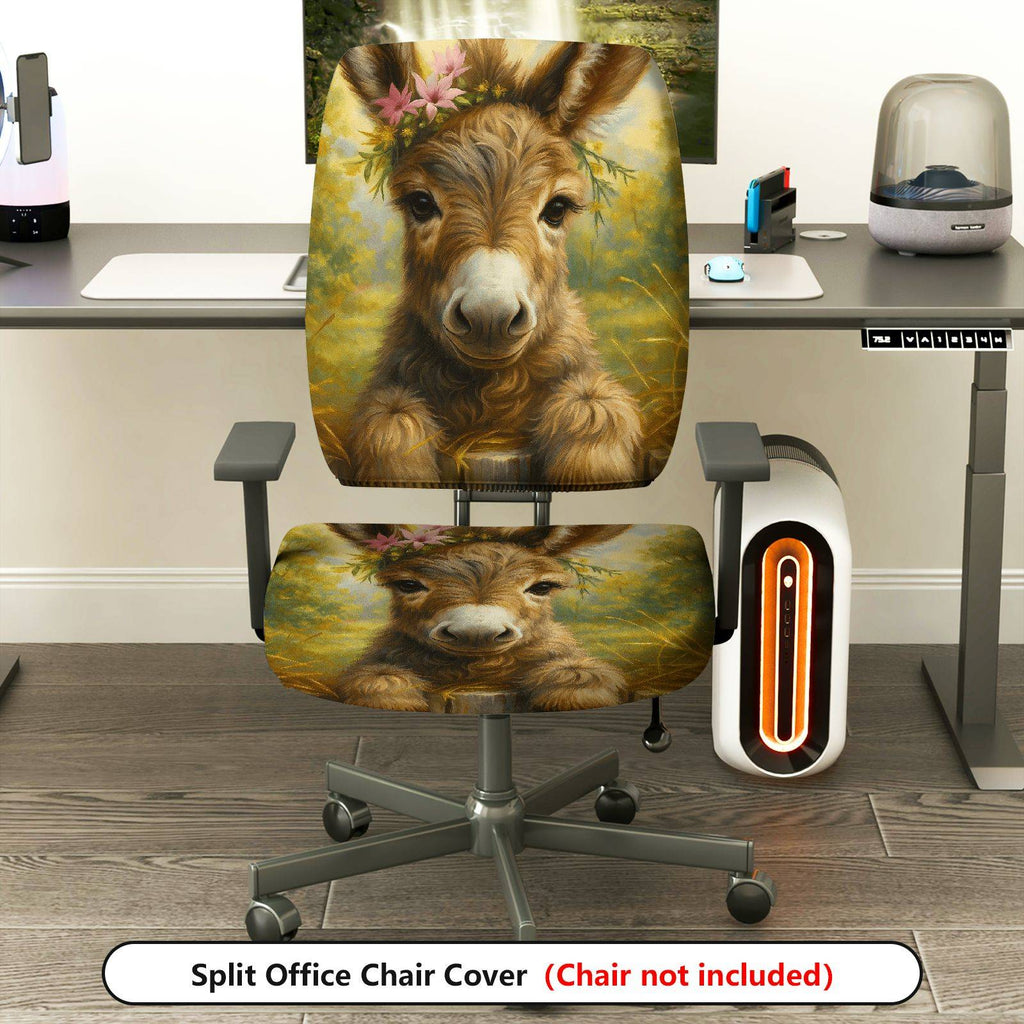 2-Piece Animal Floral Donkey Art Printed Decorative  Computer Chair Cover Set, Seat and Backrest