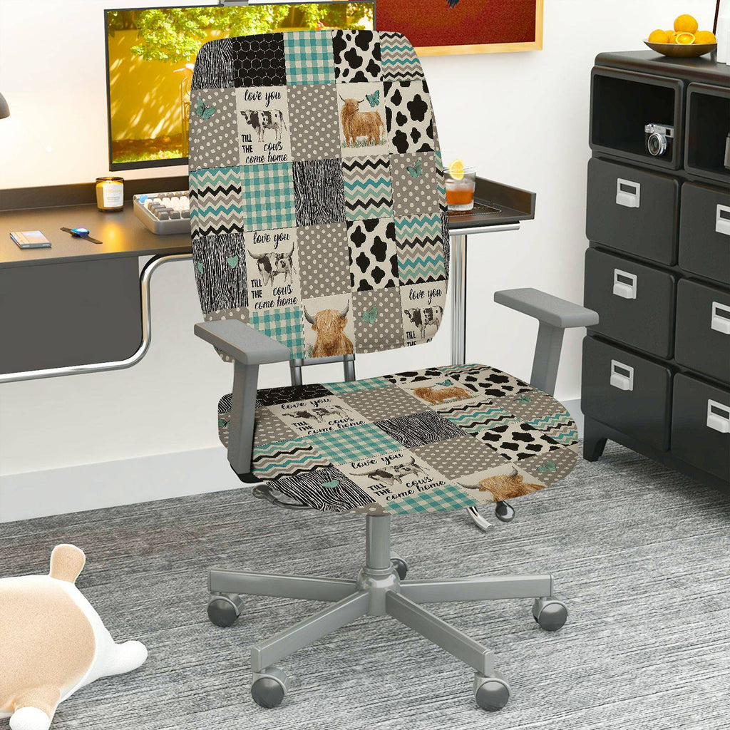 2-Piece Animal Farm Checkered Patchwork  Computer Chair Cover Set, Seat and Backrest