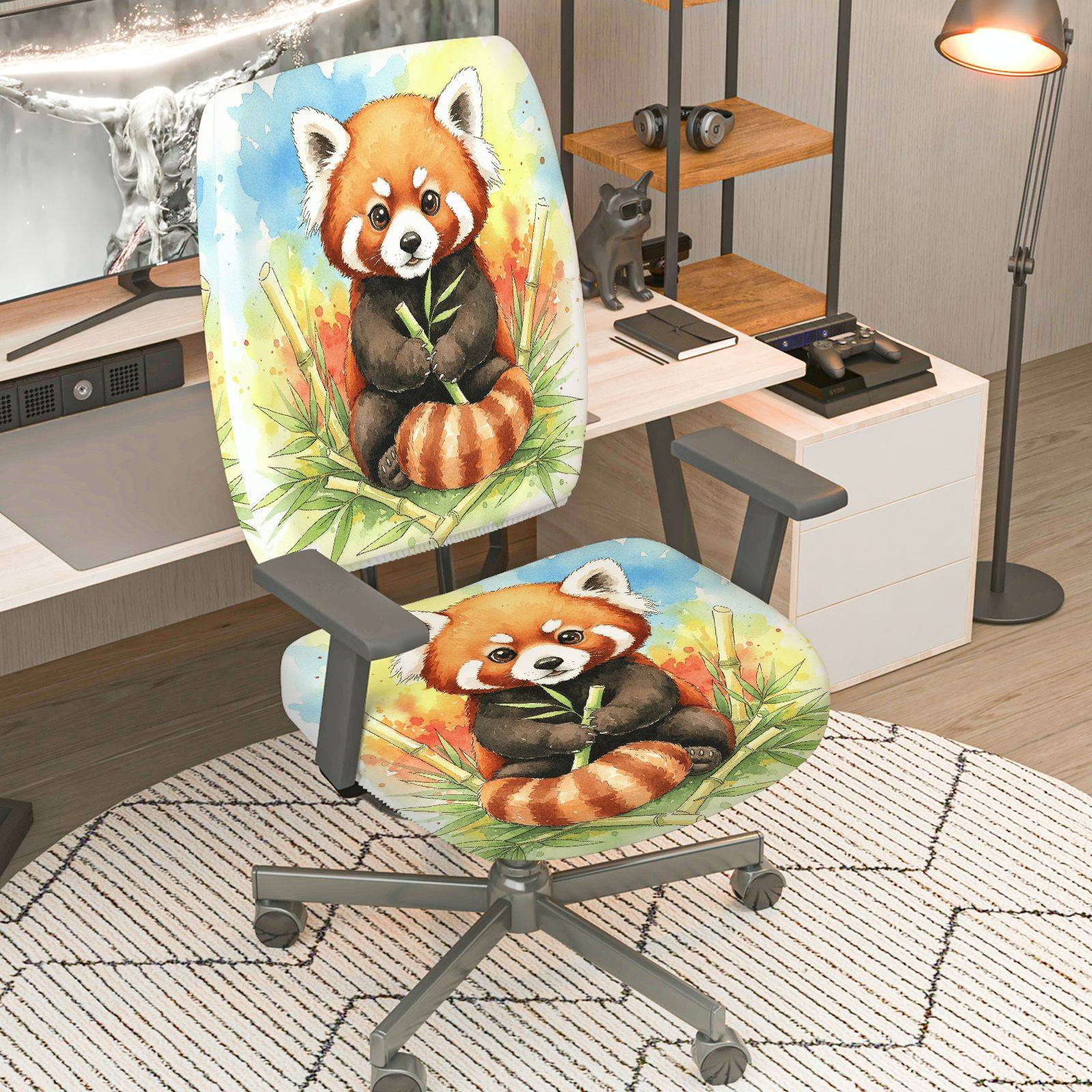 2-Piece Red Panda Nature Animal Art  Computer Chair Cover Set, Seat and Backrest
