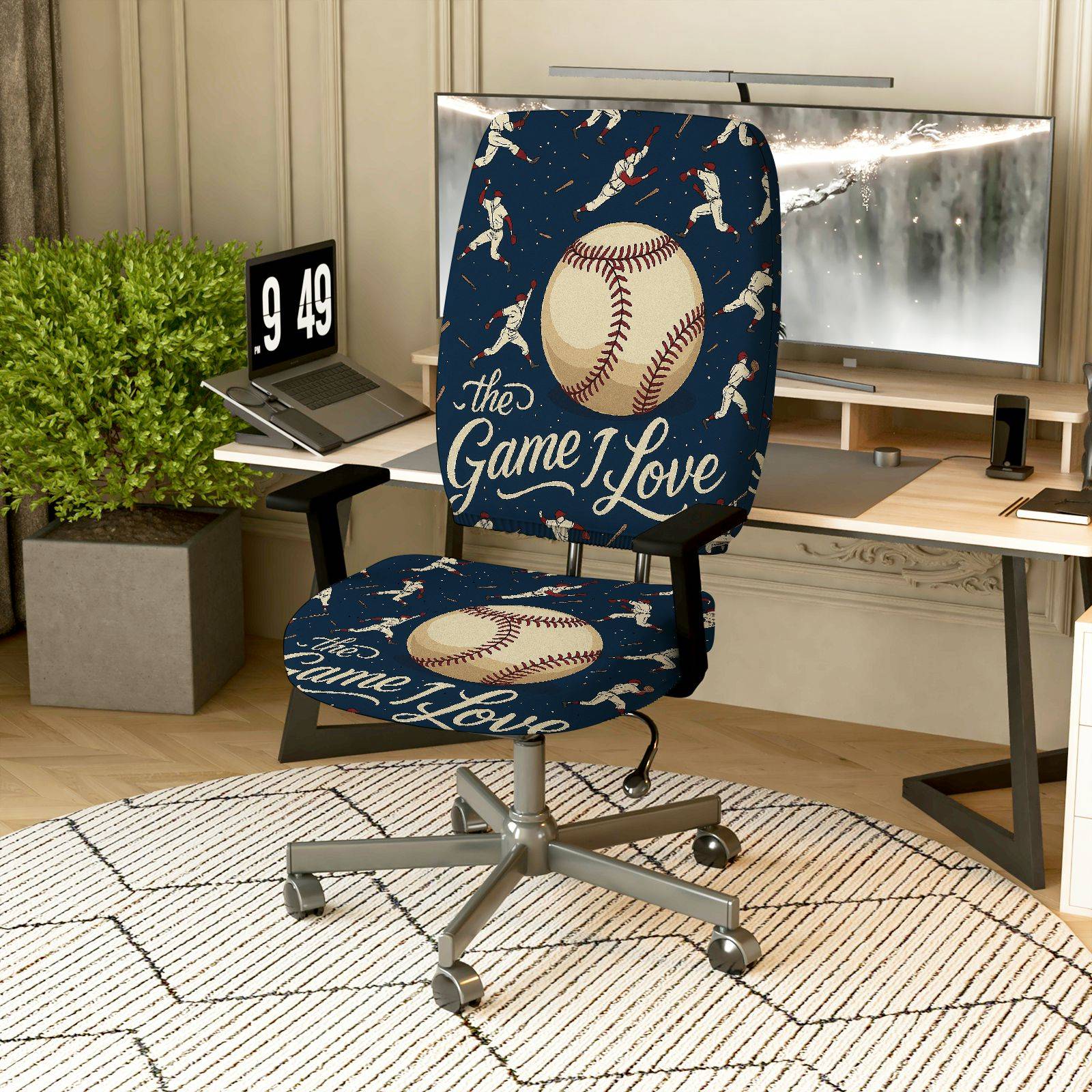 2-Piece Baseball Sport Home Decor Enthusiast Stylish  Computer Chair Cover Set, Seat and Backrest