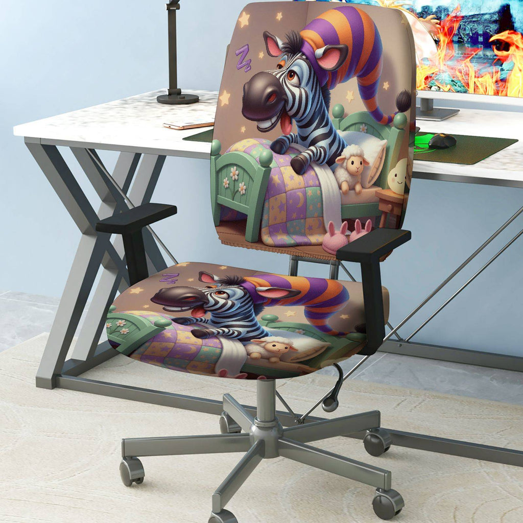 2-Piece Animal Zebra Night Moon Star Colorful  Computer Chair Cover Set, Seat and Backrest