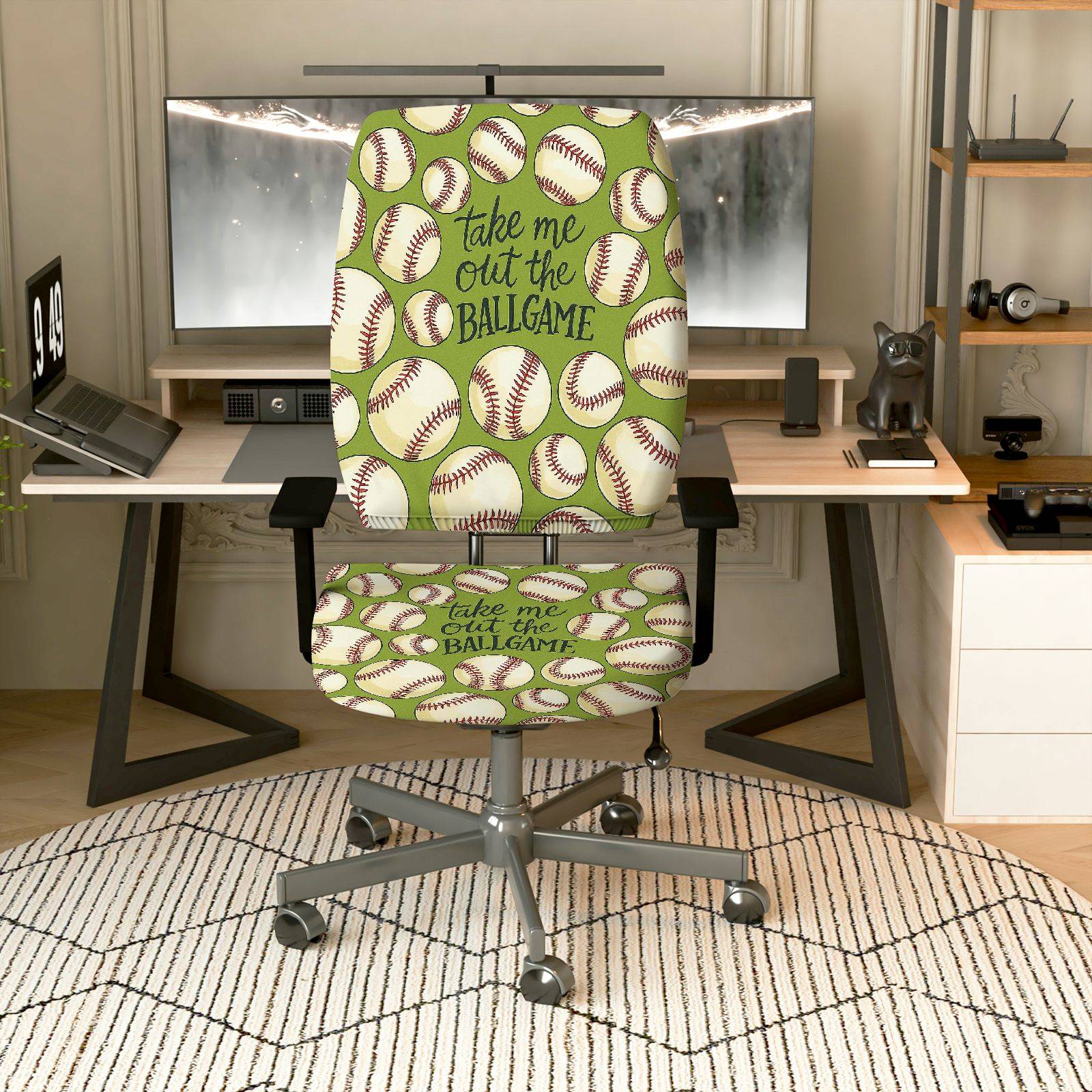 2-Piece Baseball Sports Fun Inspirational  Computer Chair Cover Set, Seat and Backrest