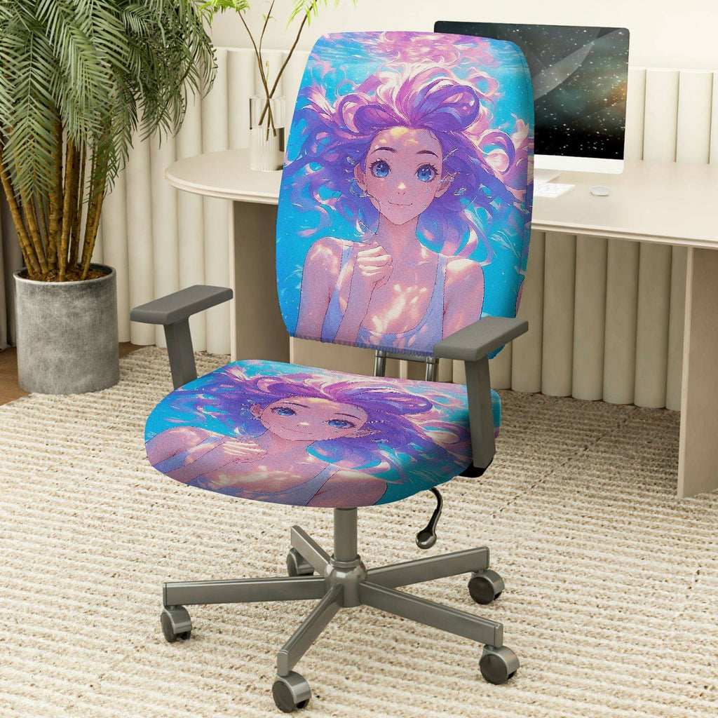 2-Piece Anime Fantasy Girl Colorful Art  Computer Chair Cover Set, Seat and Backrest