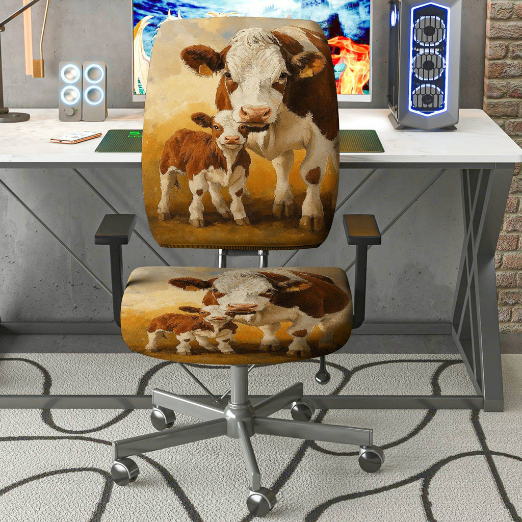 2-Piece Animal Rustic Pastoral Farm Landscape Nature  Computer Chair Cover Set, Seat and Backrest