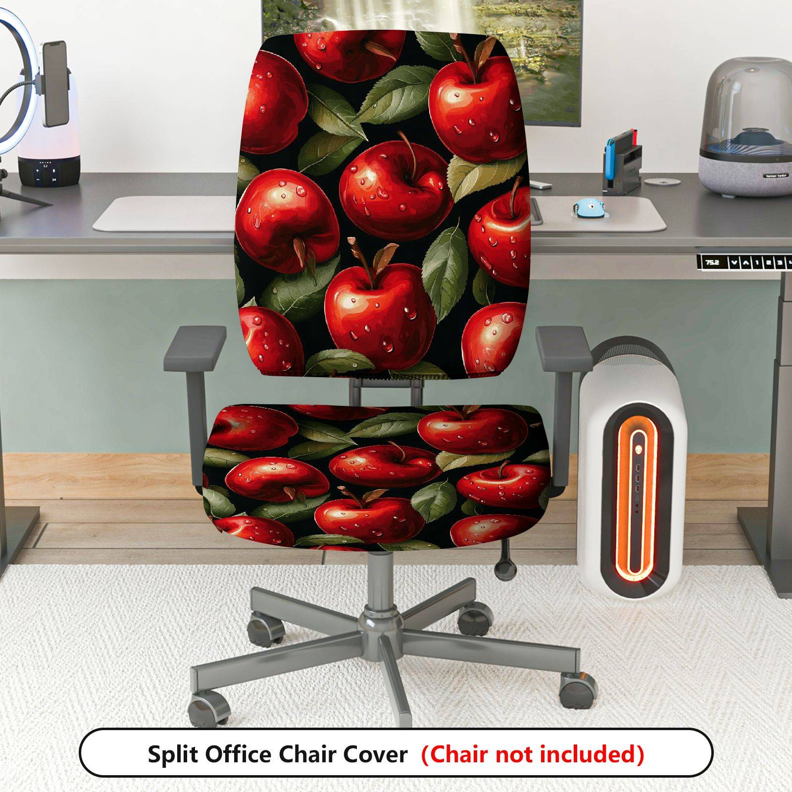 2-Piece Apple Fruit Pattern Home Decor  Computer Chair Cover Set, Seat and Backrest