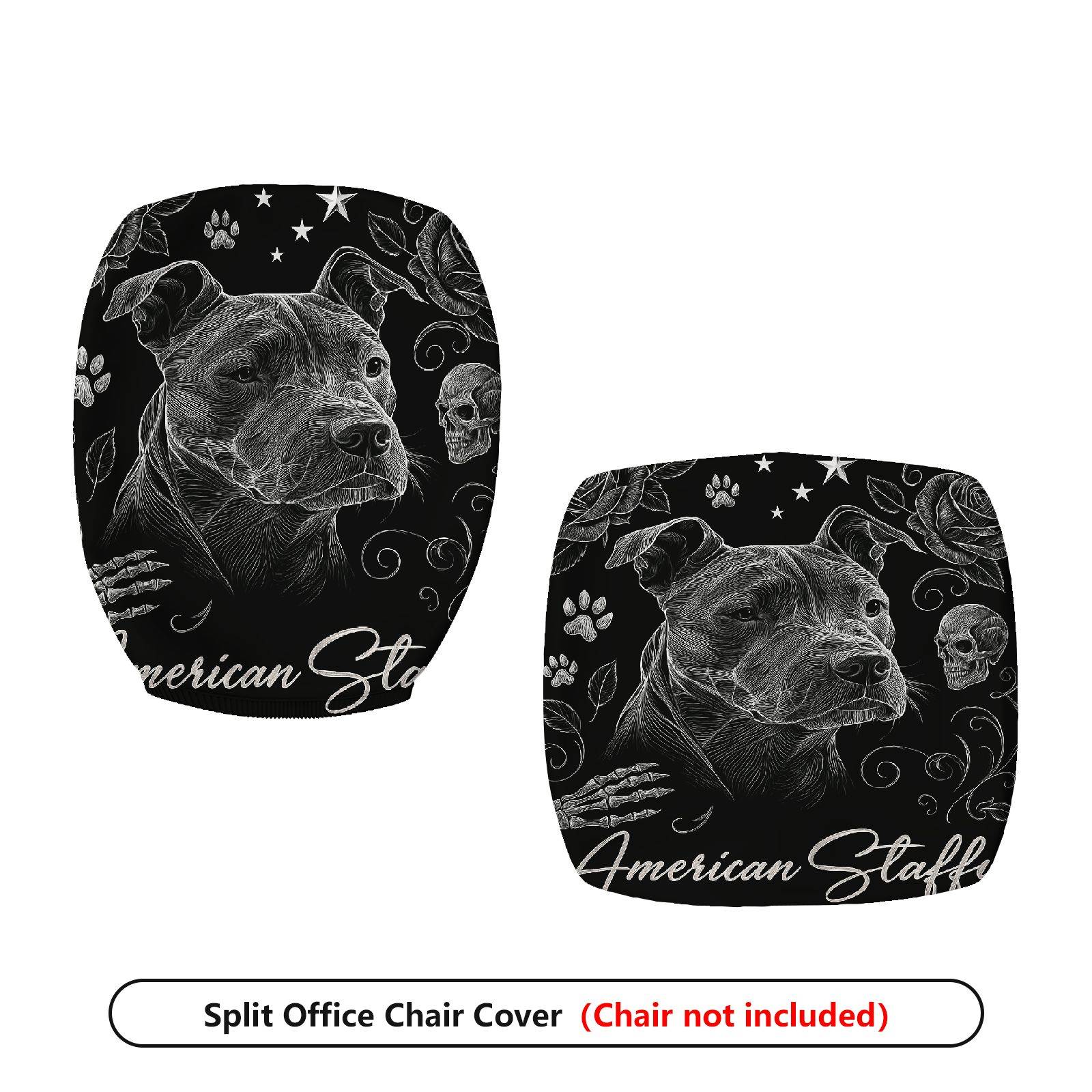 2-Piece American Staff Pitbull Skull Gothic Rose  Computer Chair Cover Set, Seat and Backrest