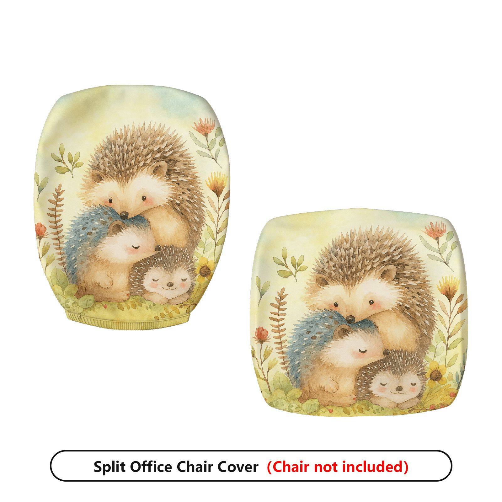 2-Piece Animal Pattern Cute Hedgehog Nature Floral  Computer Chair Cover Set, Seat and Backrest