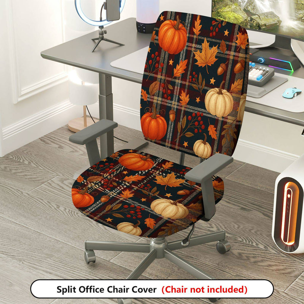 2-Piece Autumn Thanksgiving Pumpkin Leaves Acorn Berry  Computer Chair Cover Set, Seat and Backrest