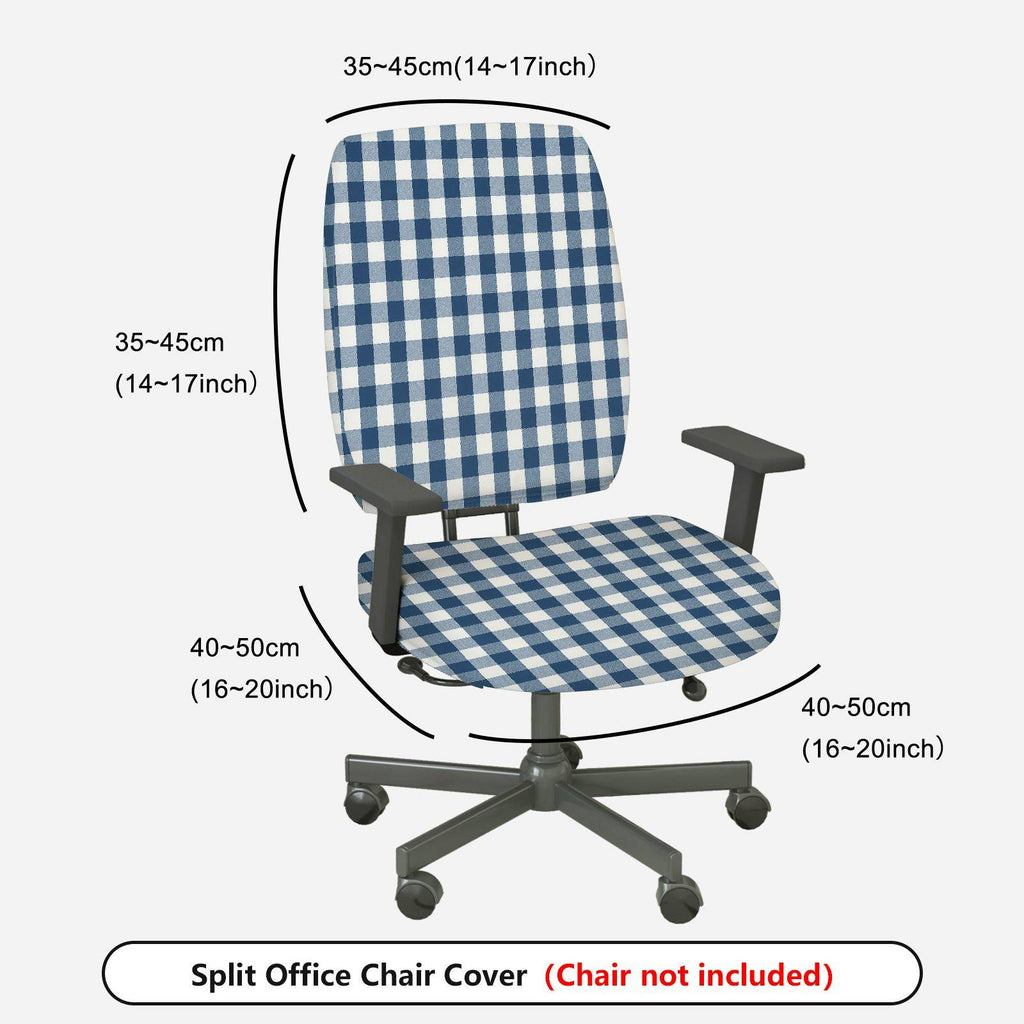 2-Piece Blue Checkered Pattern Stretch  Computer Chair Cover Set, Seat and Backrest