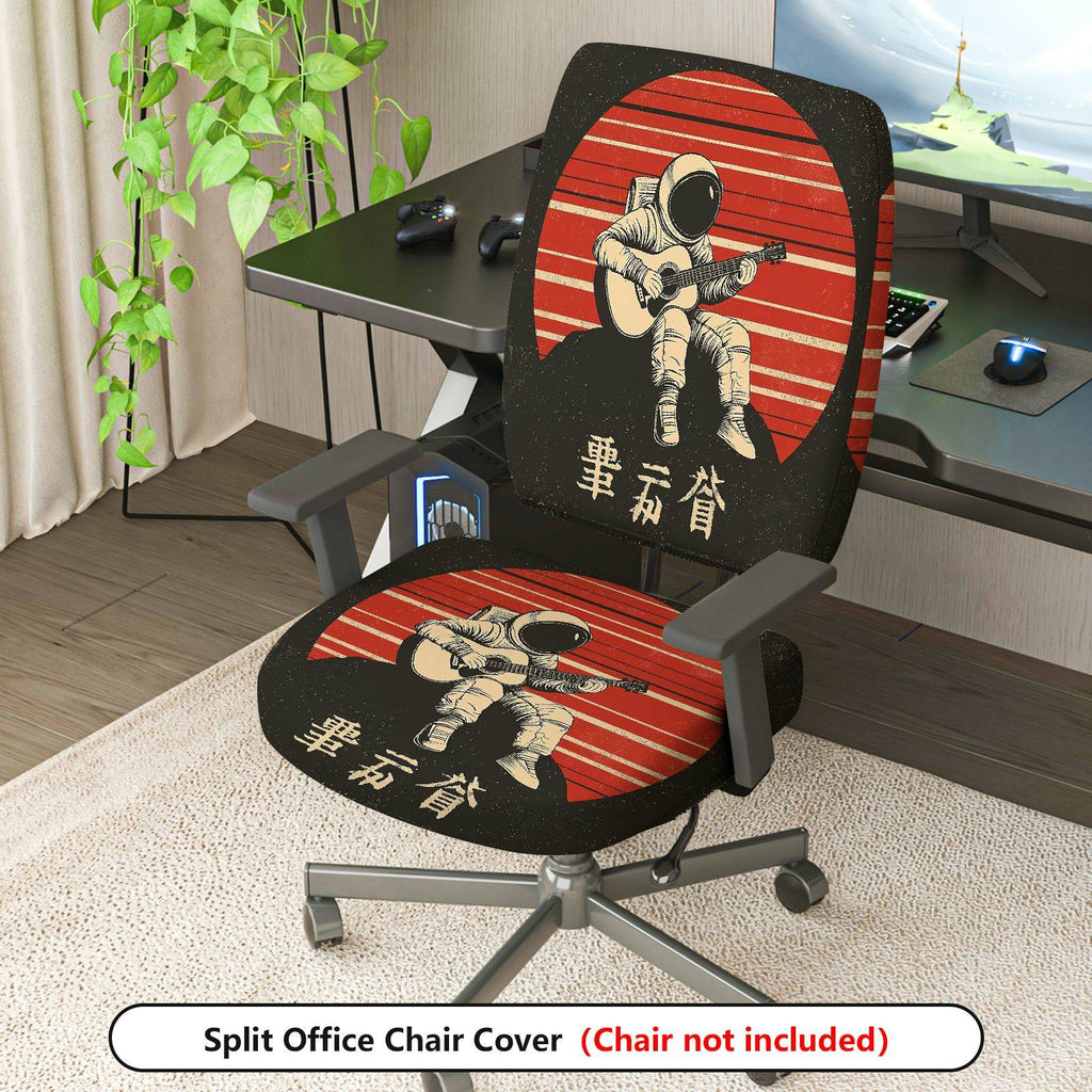 2-Piece Astronaut Guitar Red Stripe Vintage Retro  Computer Chair Cover Set, Seat and Backrest