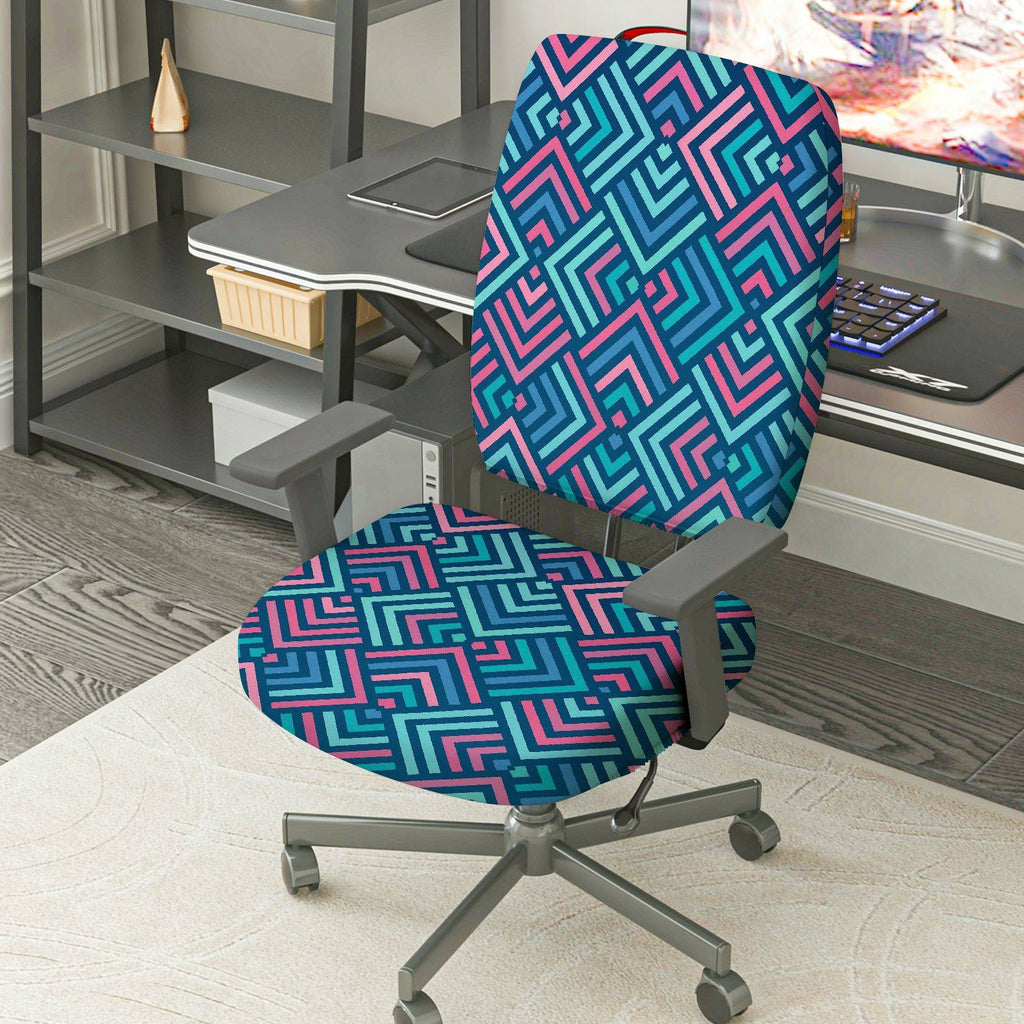2-Piece Geometric Pattern Colorful Adjustable Modern  Computer Chair Cover Set, Seat and Backrest