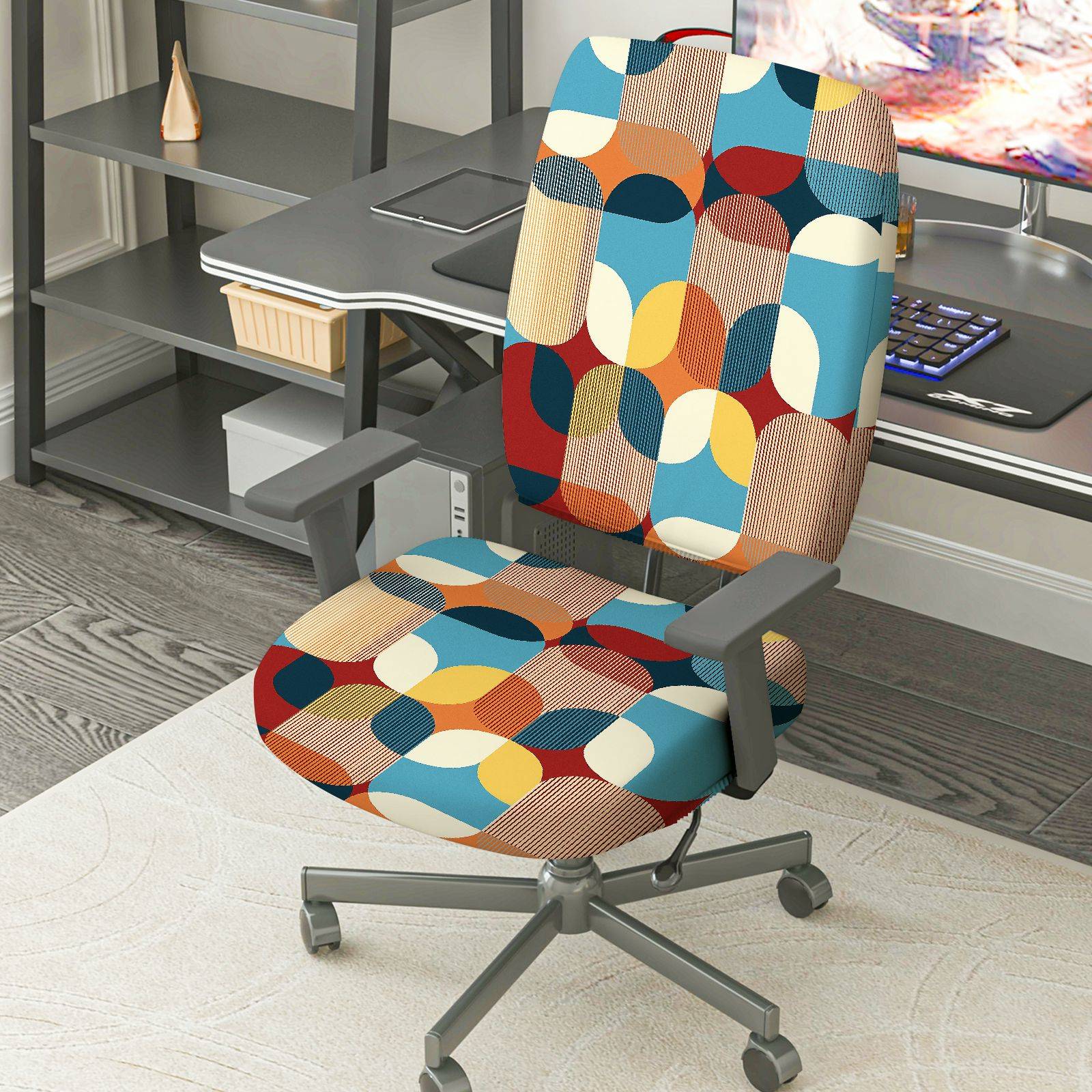 2-Piece Modern Colorful Geometric Pattern  Computer Chair Cover Set, Seat and Backrest