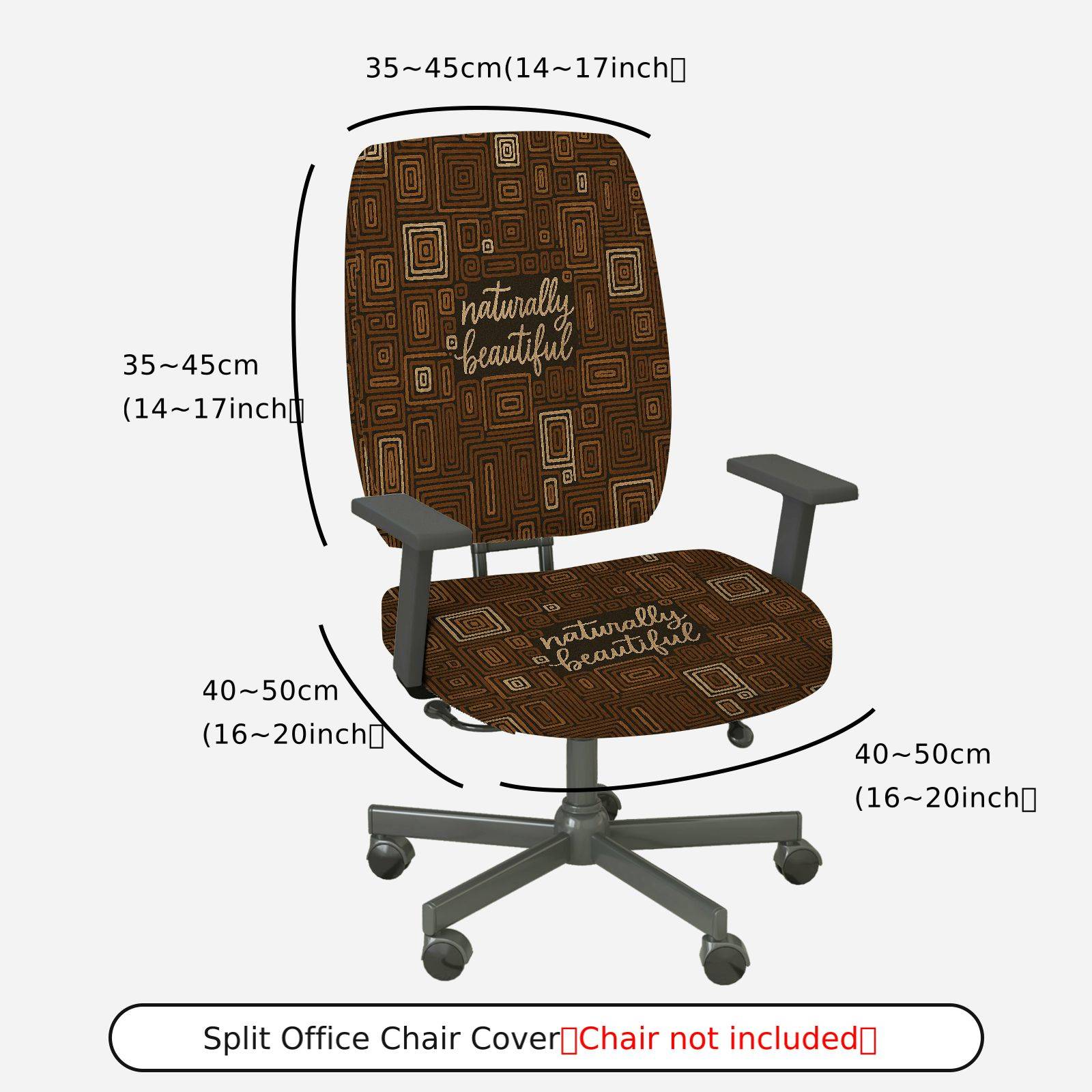 2-Piece Geometric Vintage Brown Inspirational Decor  Computer Chair Cover Set, Seat and Backrest