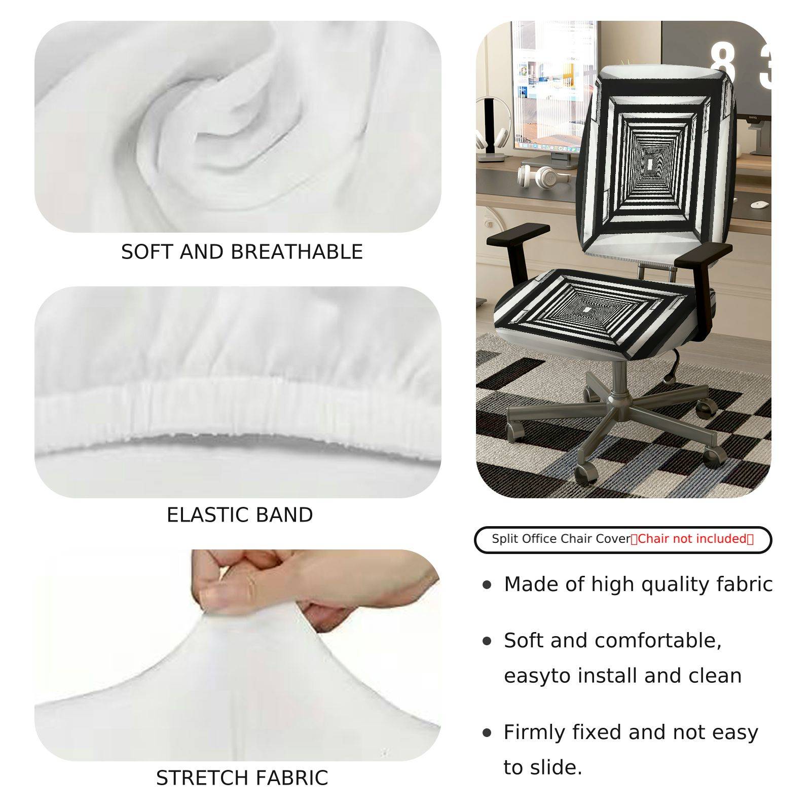 2-Piece Optical Illusion Geometric Modern Art Creative Home Decor  Computer Chair Cover Set, Seat and Backrest