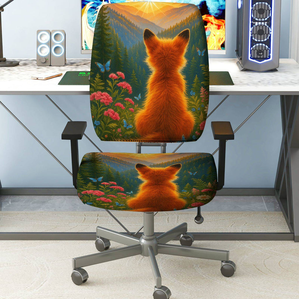 2-Piece Animal Forest Fox Nature Scenic Art  Computer Chair Cover Set, Seat and Backrest