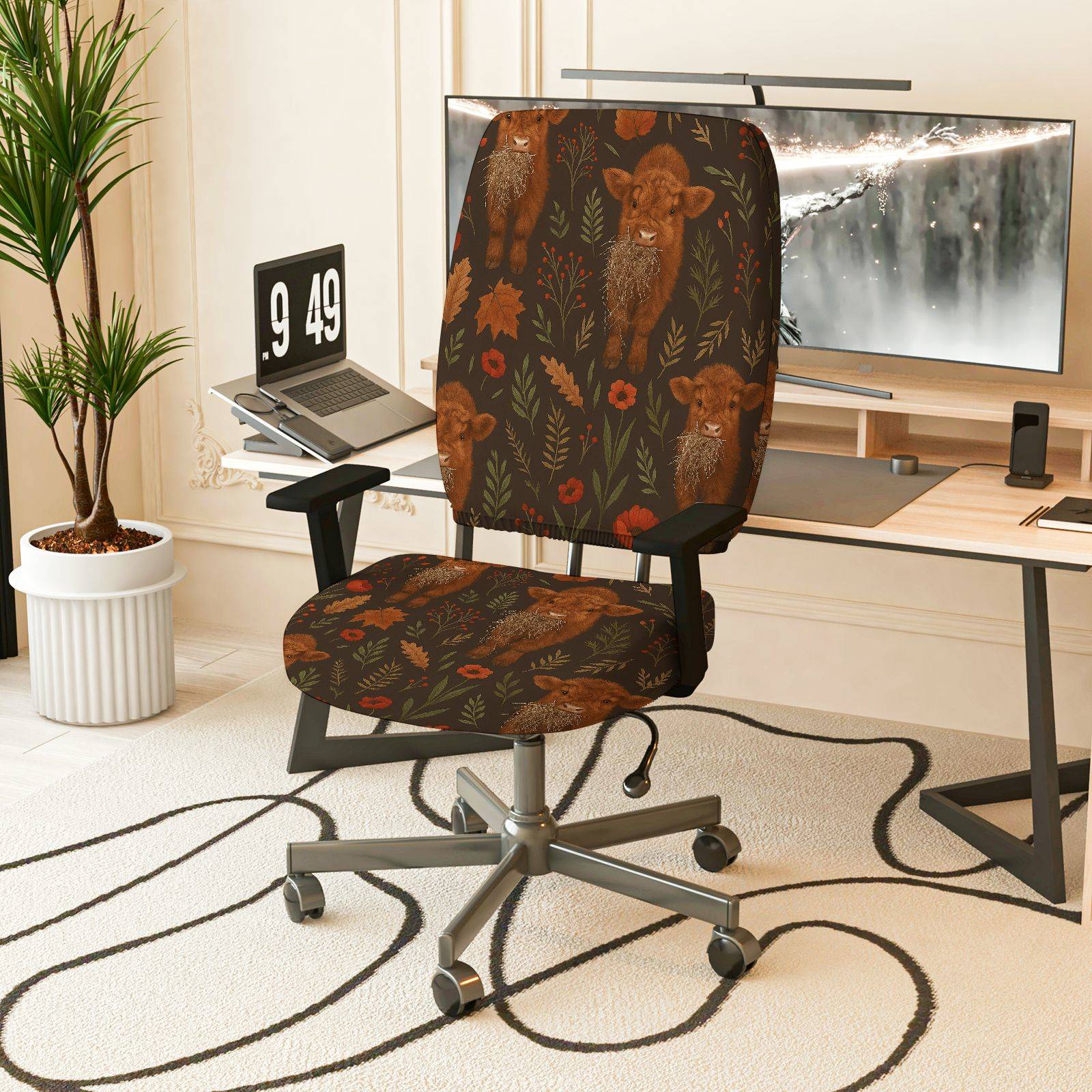 2-Piece Animal Floral Autumn Nature Art  Computer Chair Cover Set, Seat and Backrest