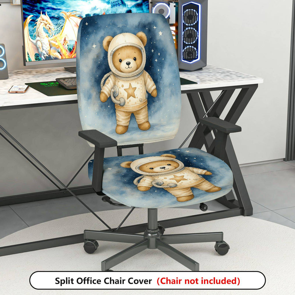 2-Piece Astronaut Bear Starry Sky Universe Space  Computer Chair Cover Set, Seat and Backrest