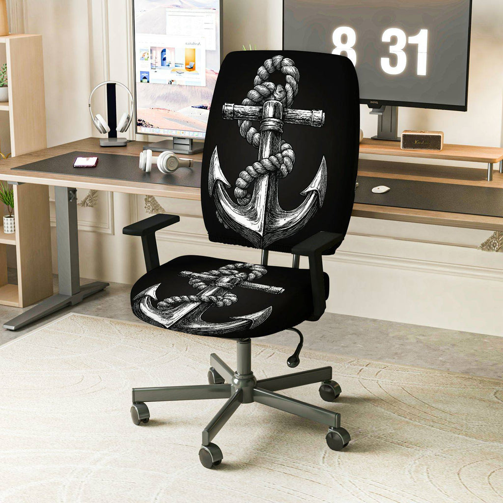 2-Piece Anchor Nautical Rope Marine Ocean Sea  Computer Chair Cover Set, Seat and Backrest