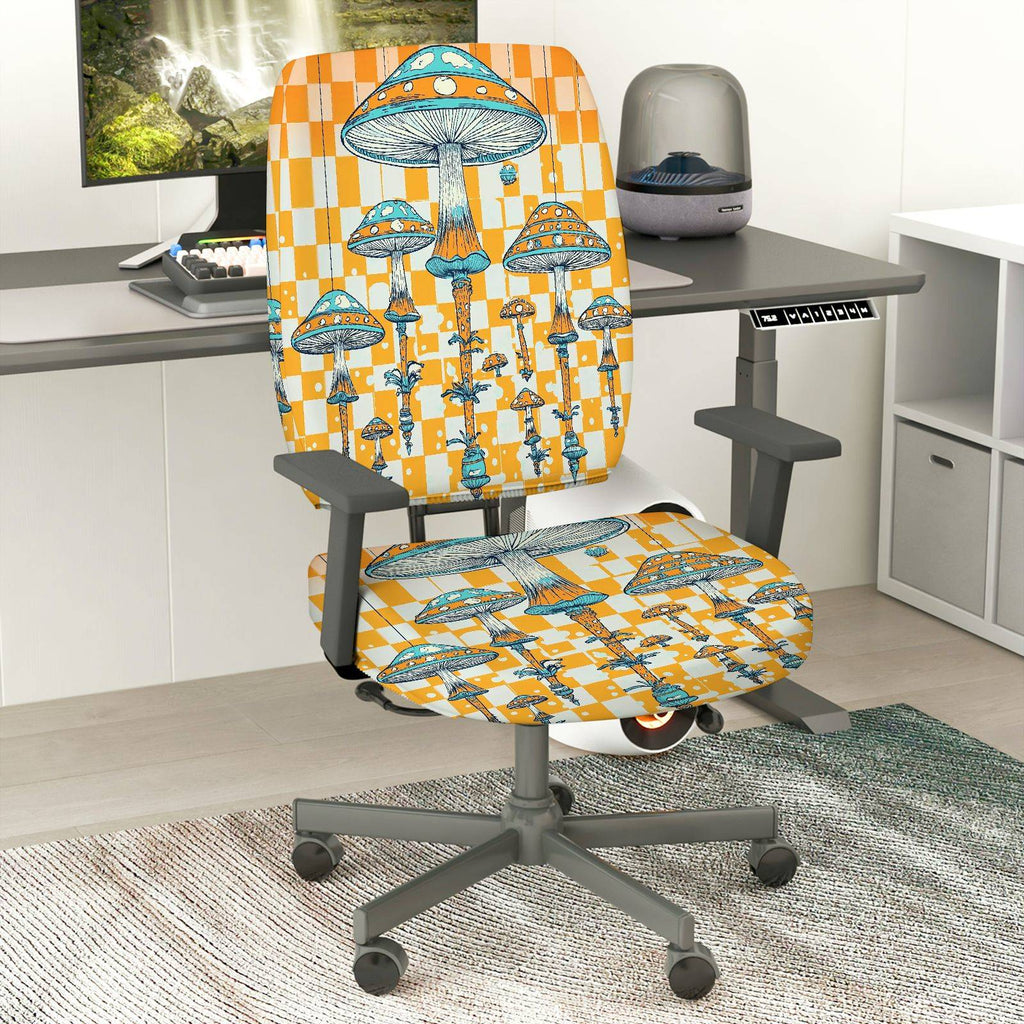 2-Piece Funky Colorful Geometric Mushroom Nature Art  Computer Chair Cover Set, Seat and Backrest