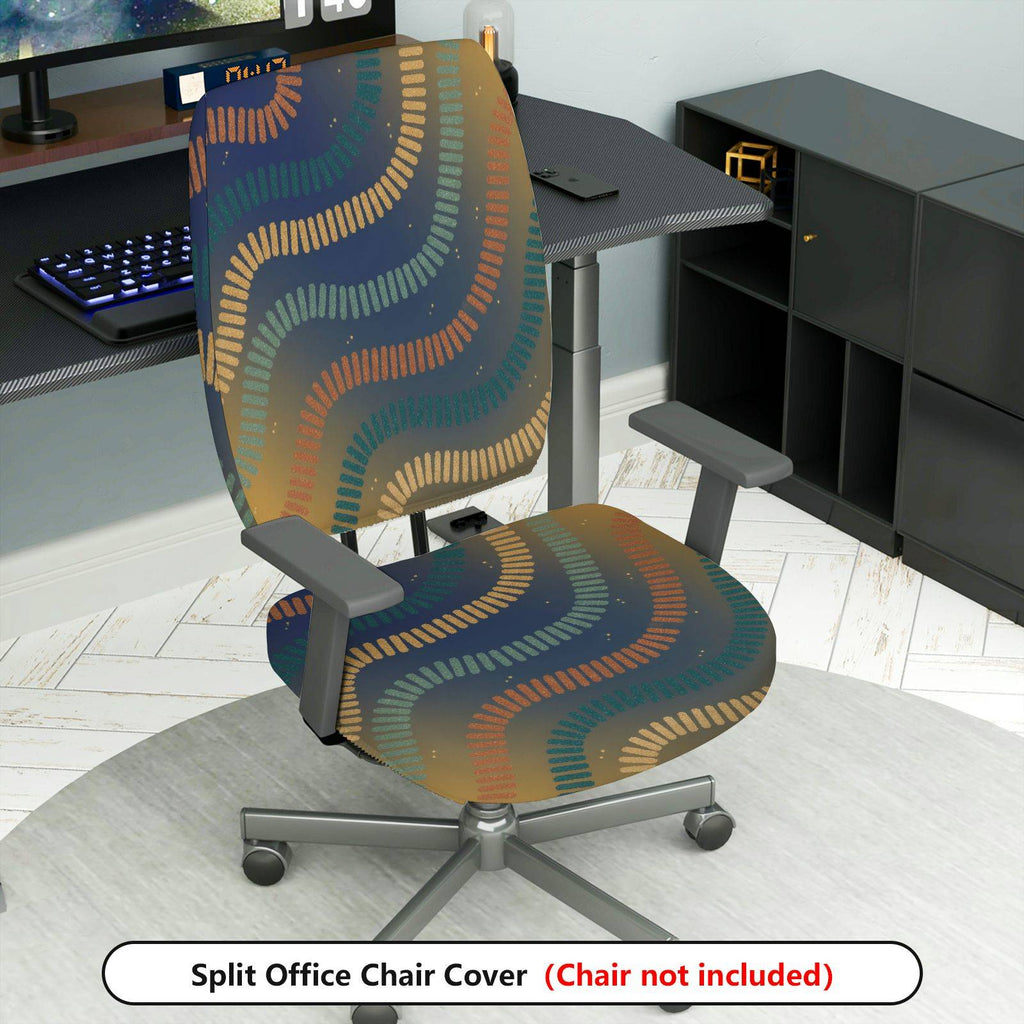 2-Piece Abstract Colorful Geometric Wave Pattern  Computer Chair Cover Set, Seat and Backrest