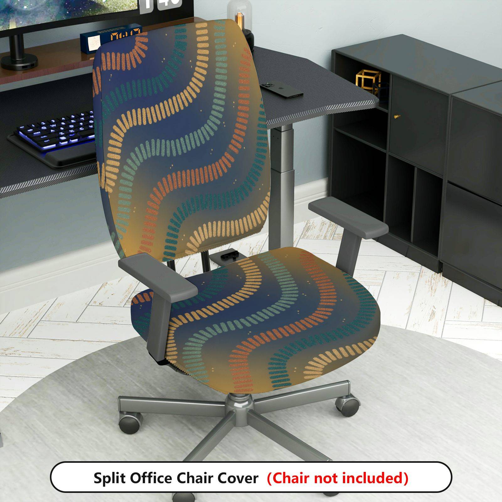 2-Piece Abstract Colorful Geometric Wave Pattern  Computer Chair Cover Set, Seat and Backrest