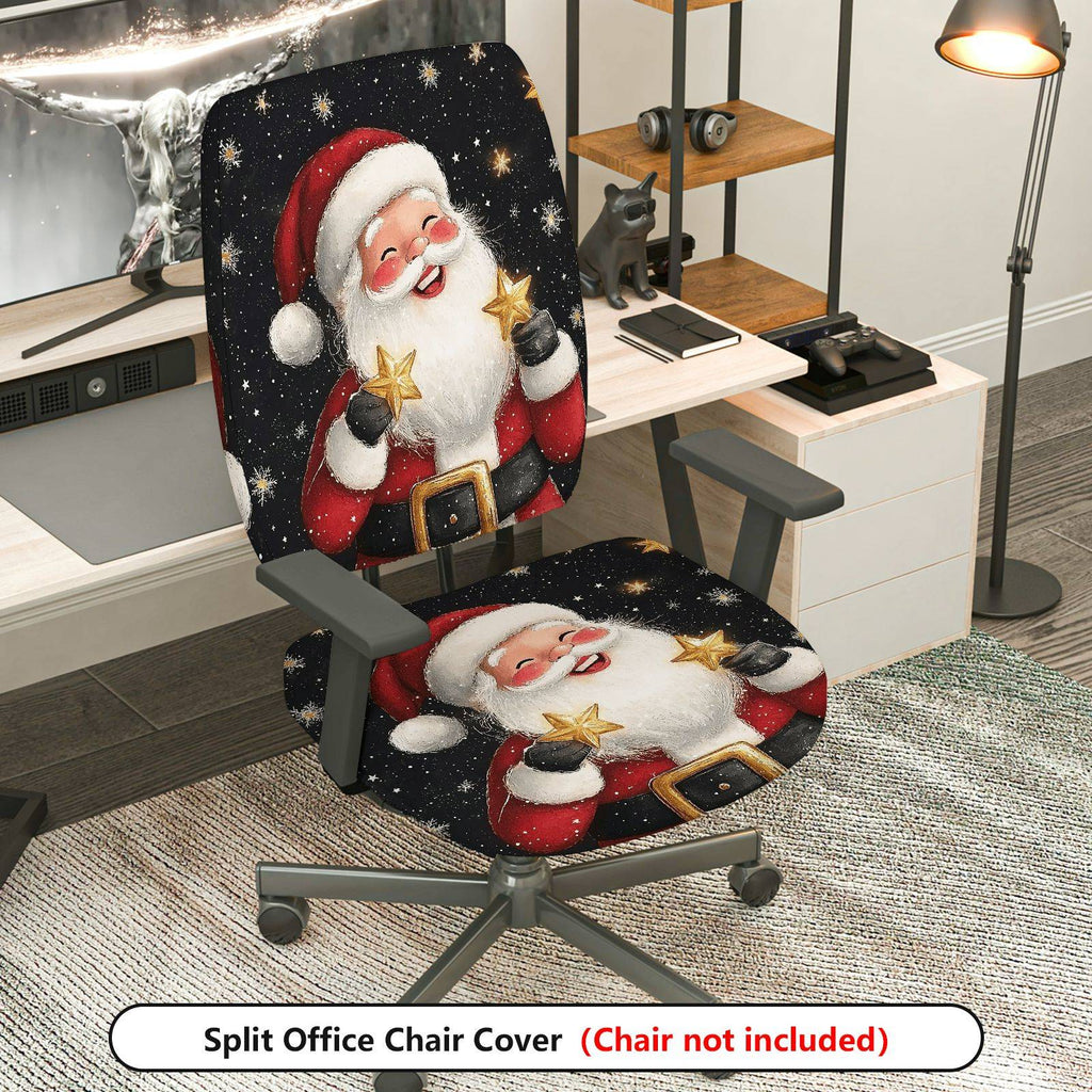 2-Piece Christmas Santa Starry Joyful  Computer Chair Cover Set, Seat and Backrest