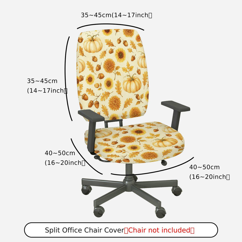2-Piece Autumn Pumpkin Sunflower Maple Leaf Acorn  Computer Chair Cover Set, Seat and Backrest