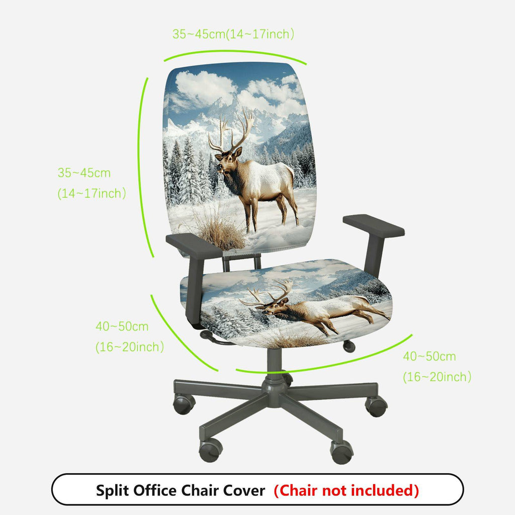 2-Piece Animal Mountain Snow Winter Elk  Computer Chair Cover Set, Seat and Backrest