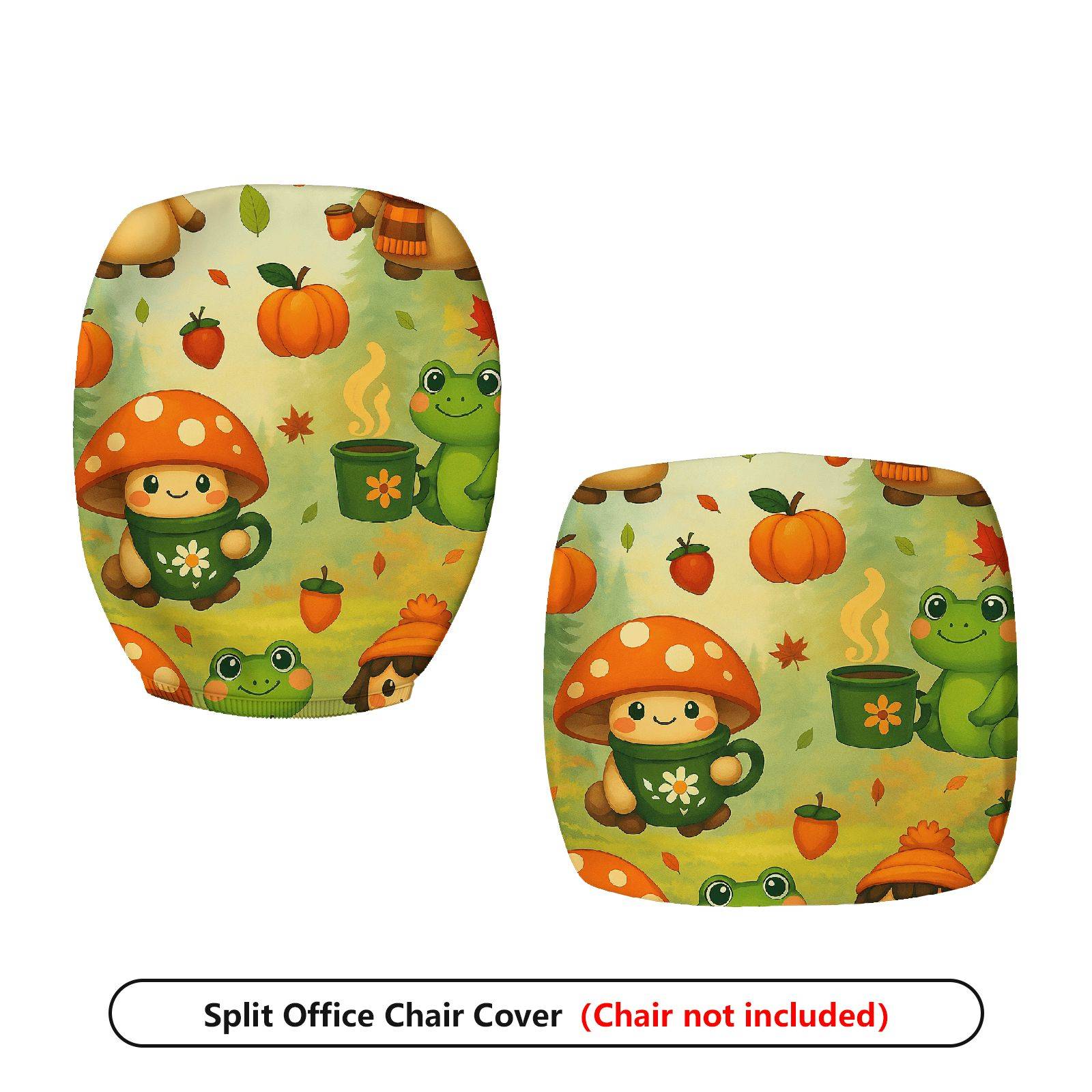 2-Piece Autumn Mushroom Frog Pumpkin Cute  Computer Chair Cover Set, Seat and Backrest